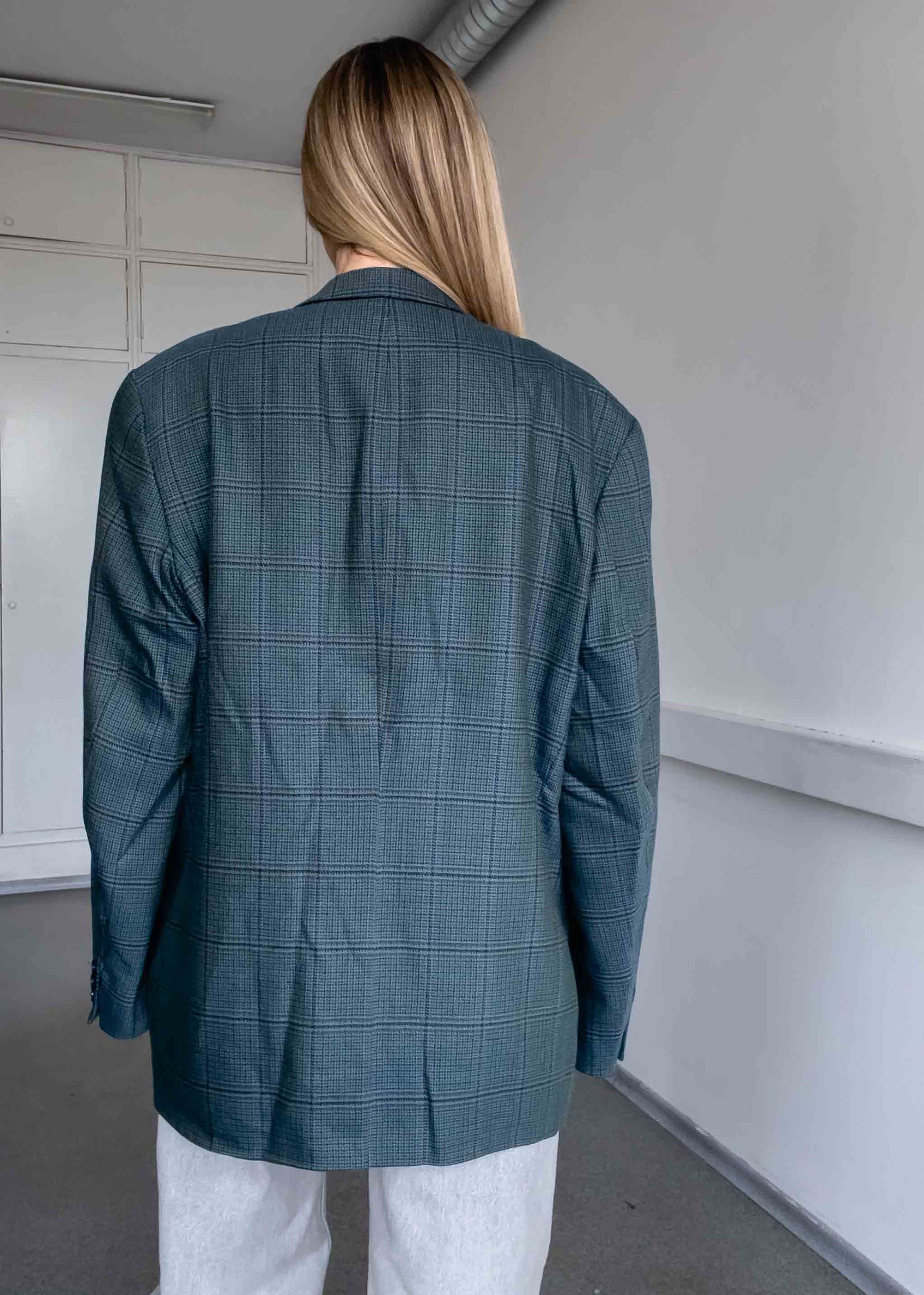 Vintage Green Checked 100% WOOL Oversized Blazer