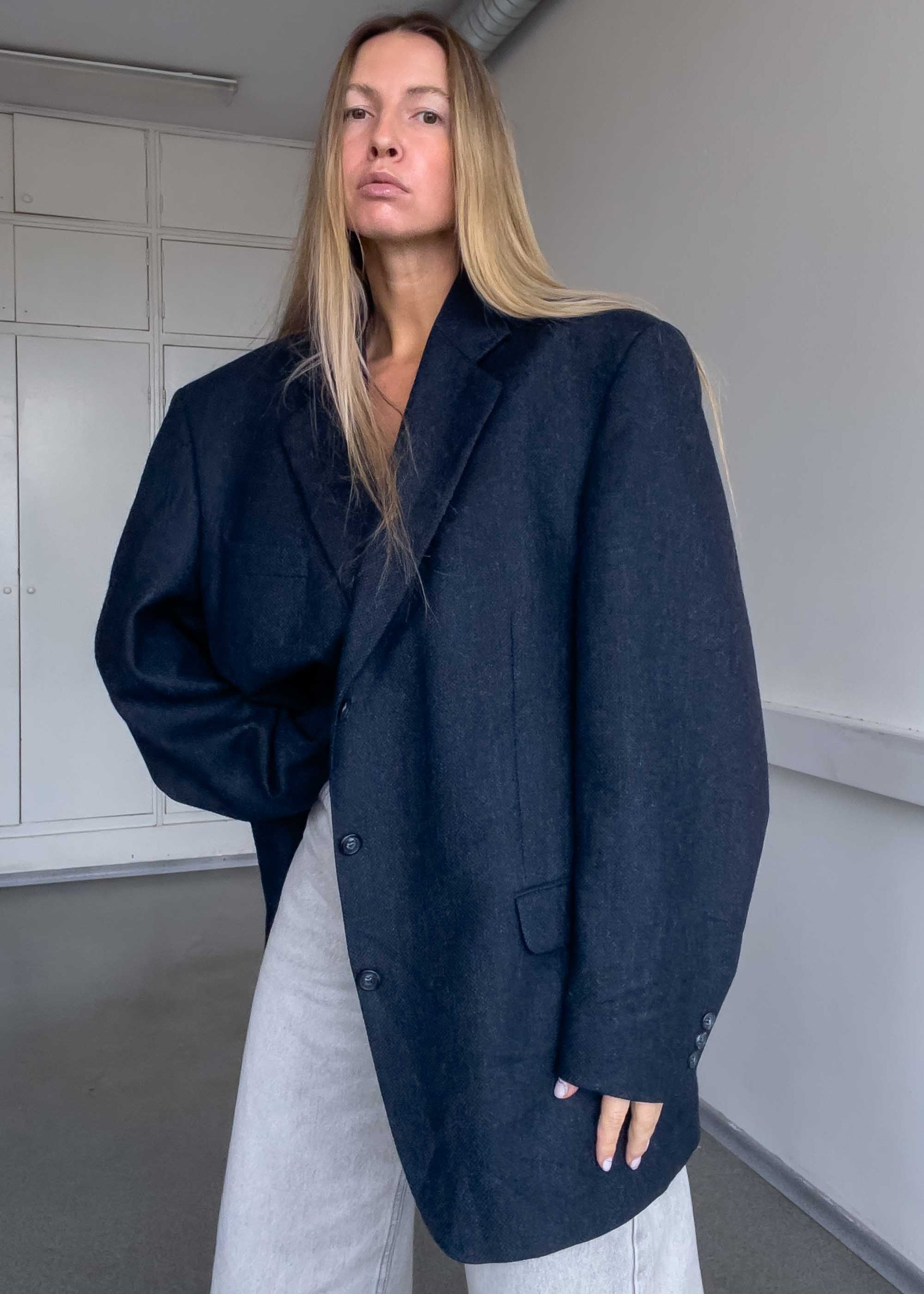 Vintage Blue Tweed 100% Wool Oversized Blazer