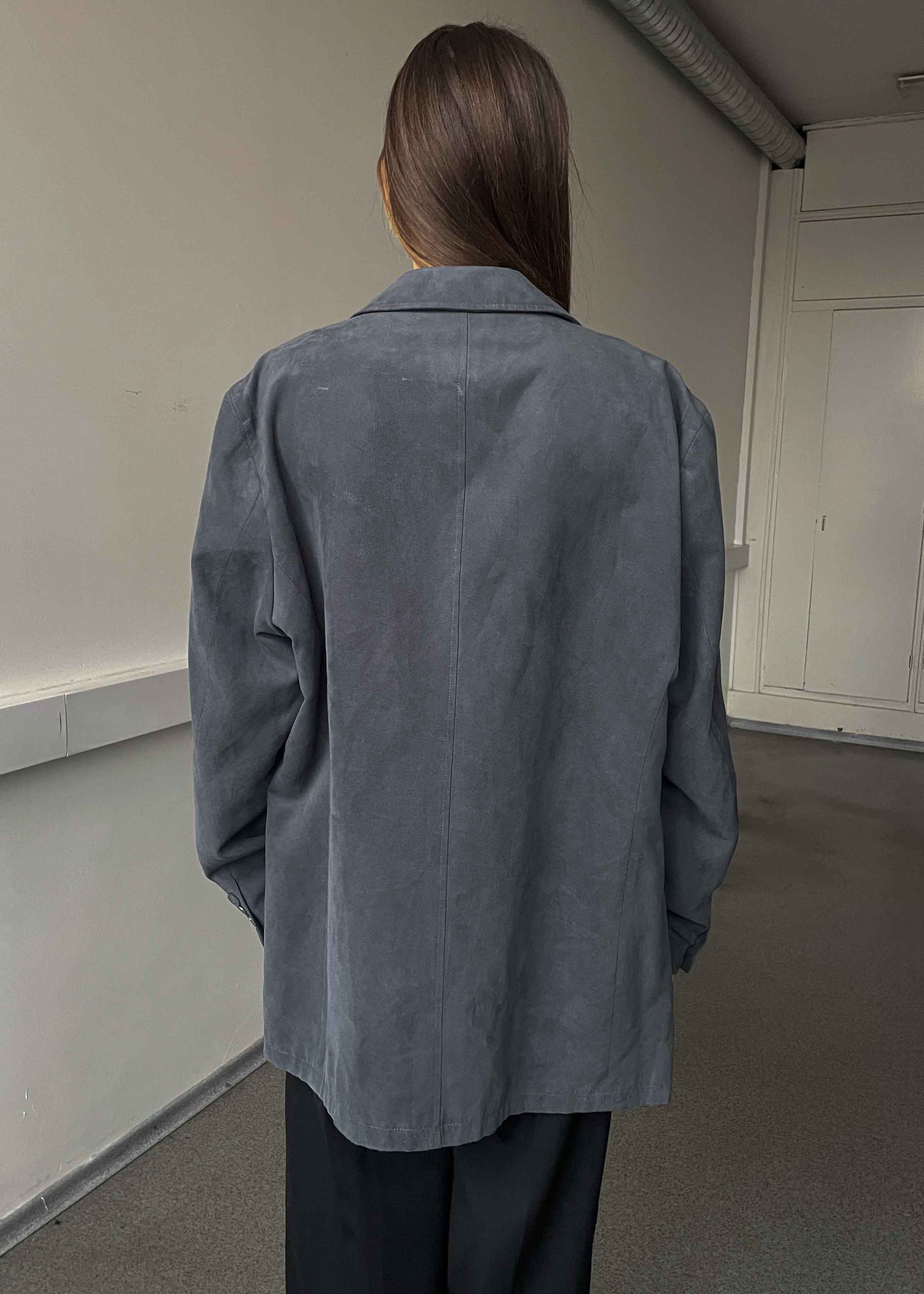 Vintage Grey Faux Suede Oversized Blazer