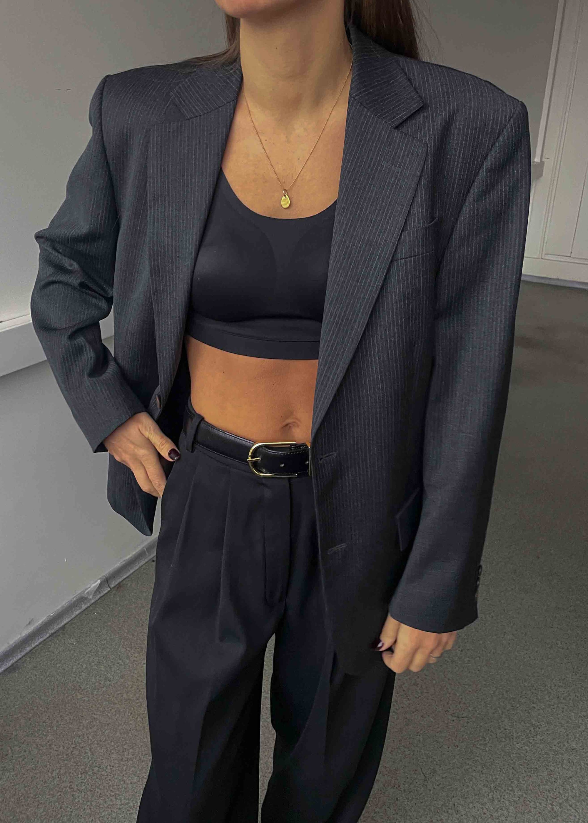 Vintage Grey Striped Oversized Blazer