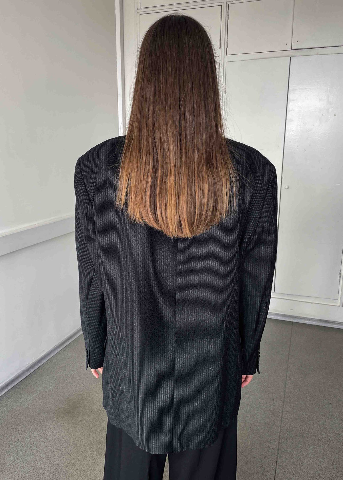 Vintage Black Stripy Oversized 100% WOOL Blazer