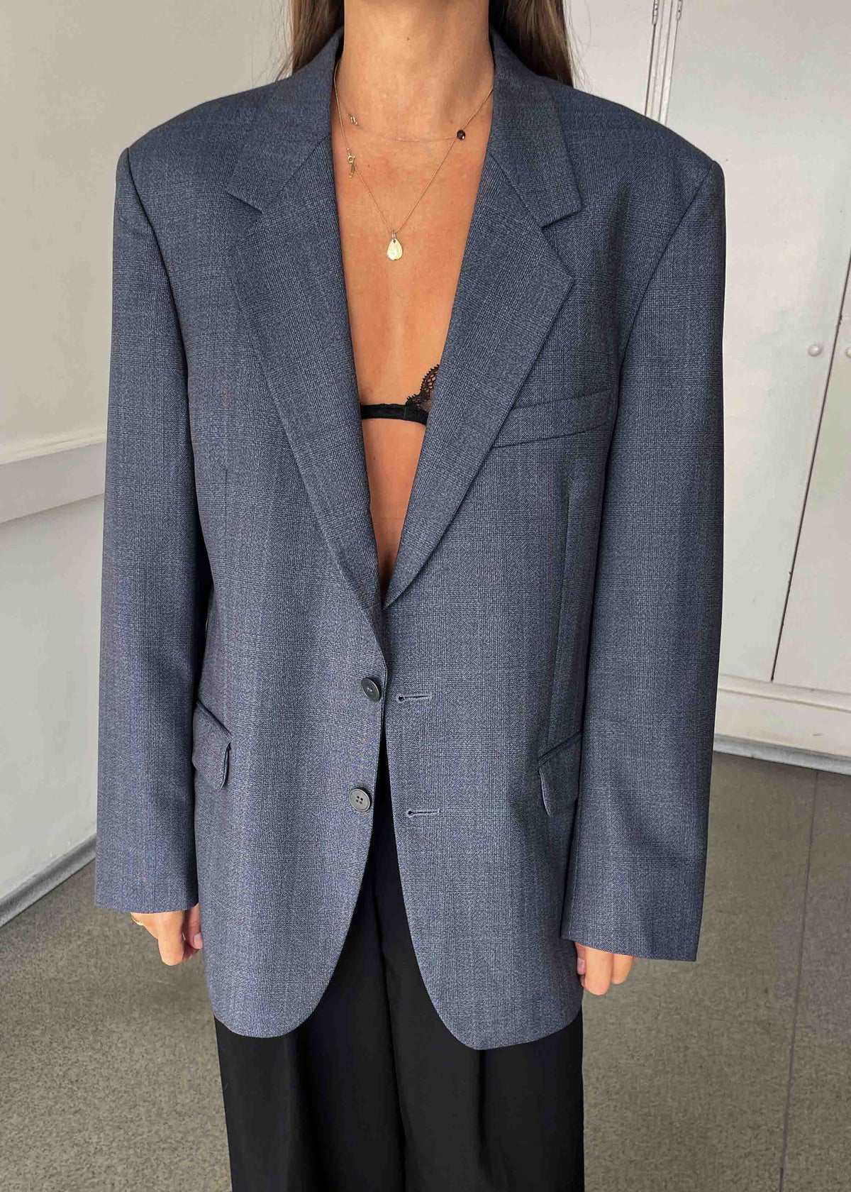 Vintage Grey Oversized 100% WOOL Blazer