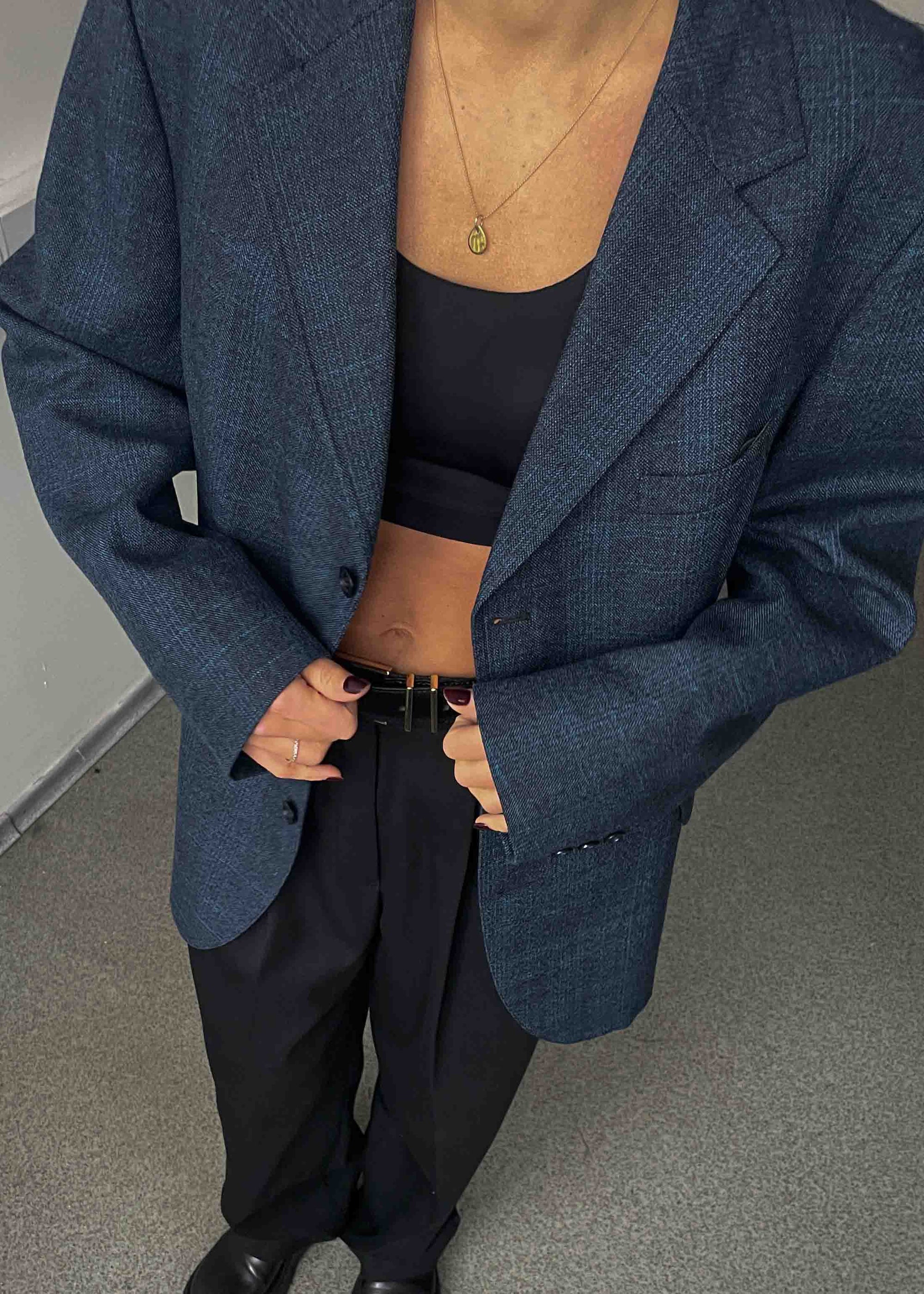 Vintage Blue Checked Oversized Blazer