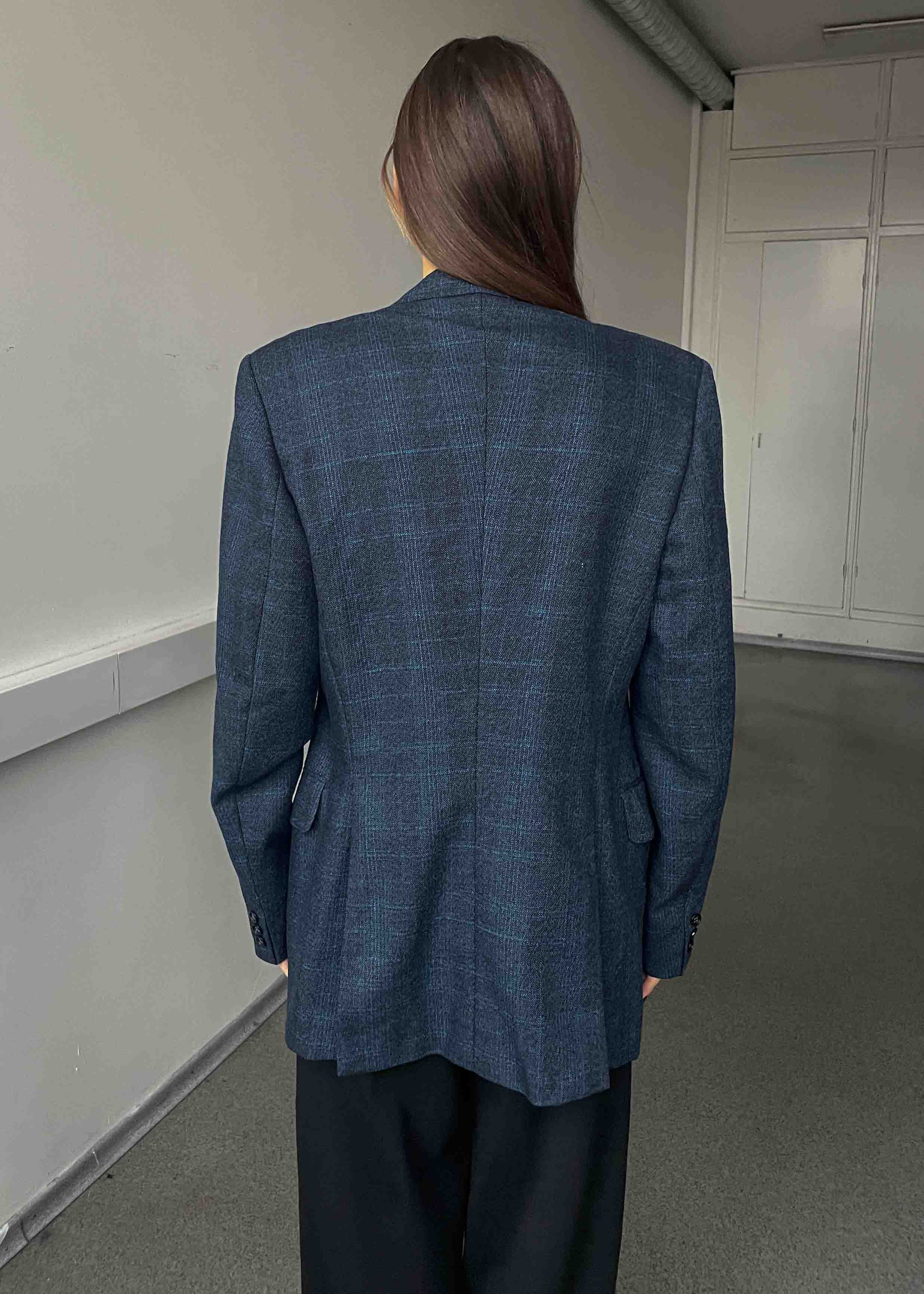 Vintage Blue Checked Oversized Blazer