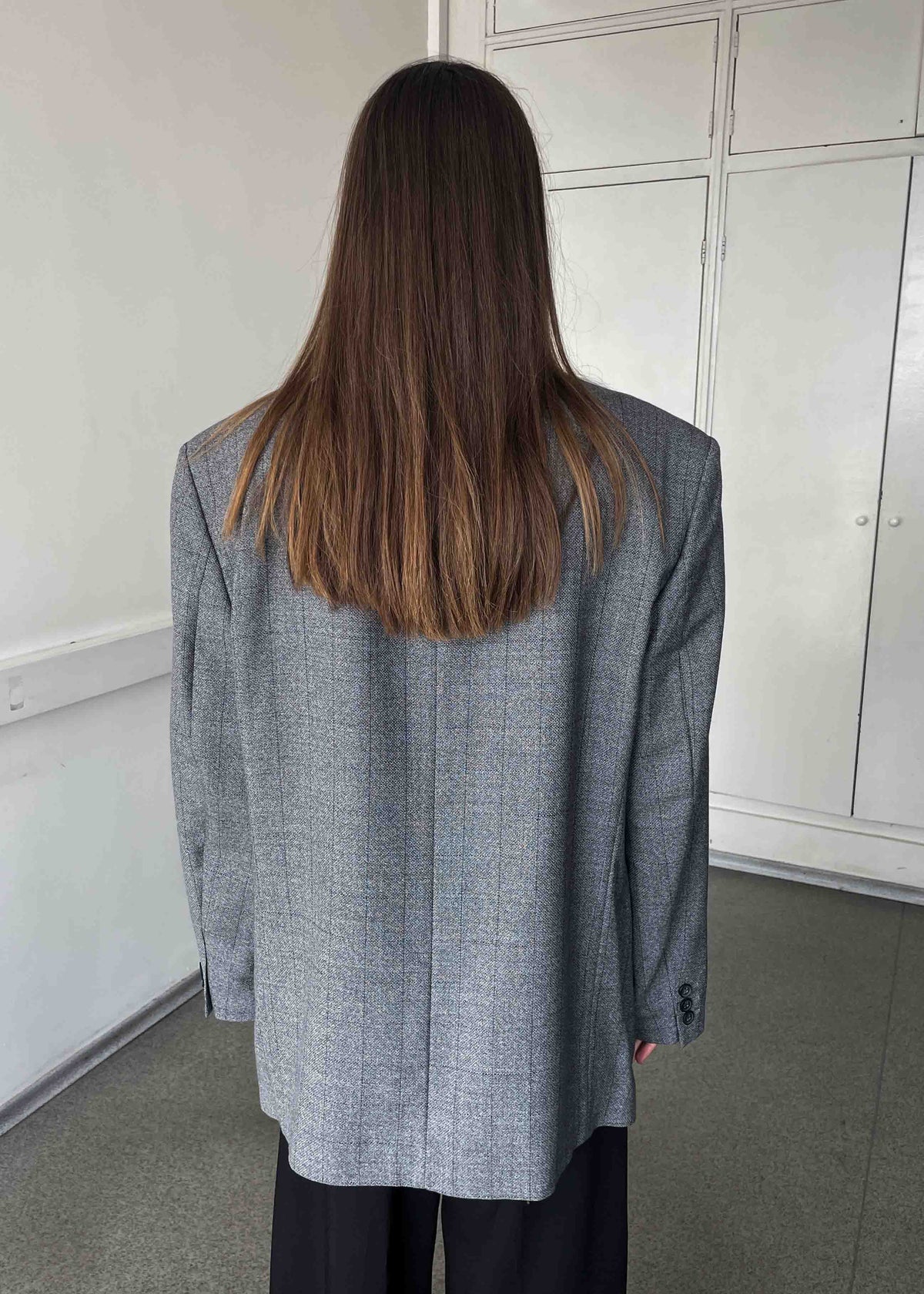 Vintage Light Grey Checked Oversized 100% WOOL Blazer
