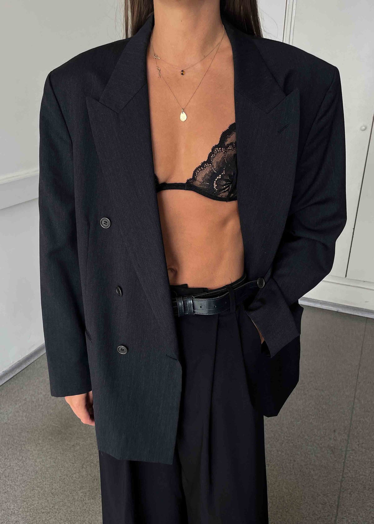 Vintage Dark Grey Oversized Double Breasted Blazer