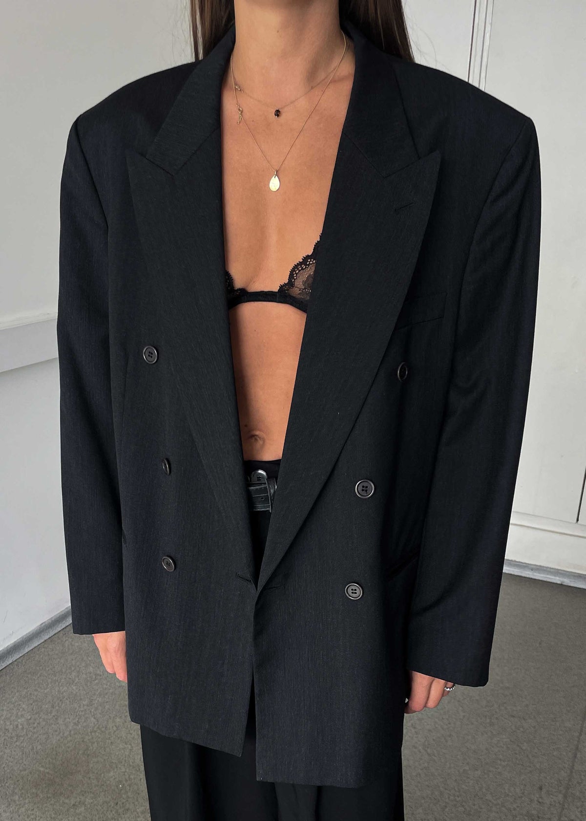 Vintage Dark Grey Oversized Double Breasted Blazer
