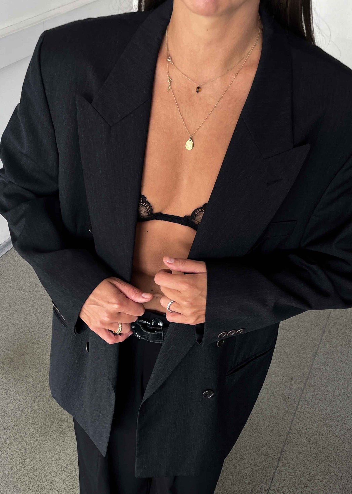 Vintage Dark Grey Oversized Double Breasted Blazer