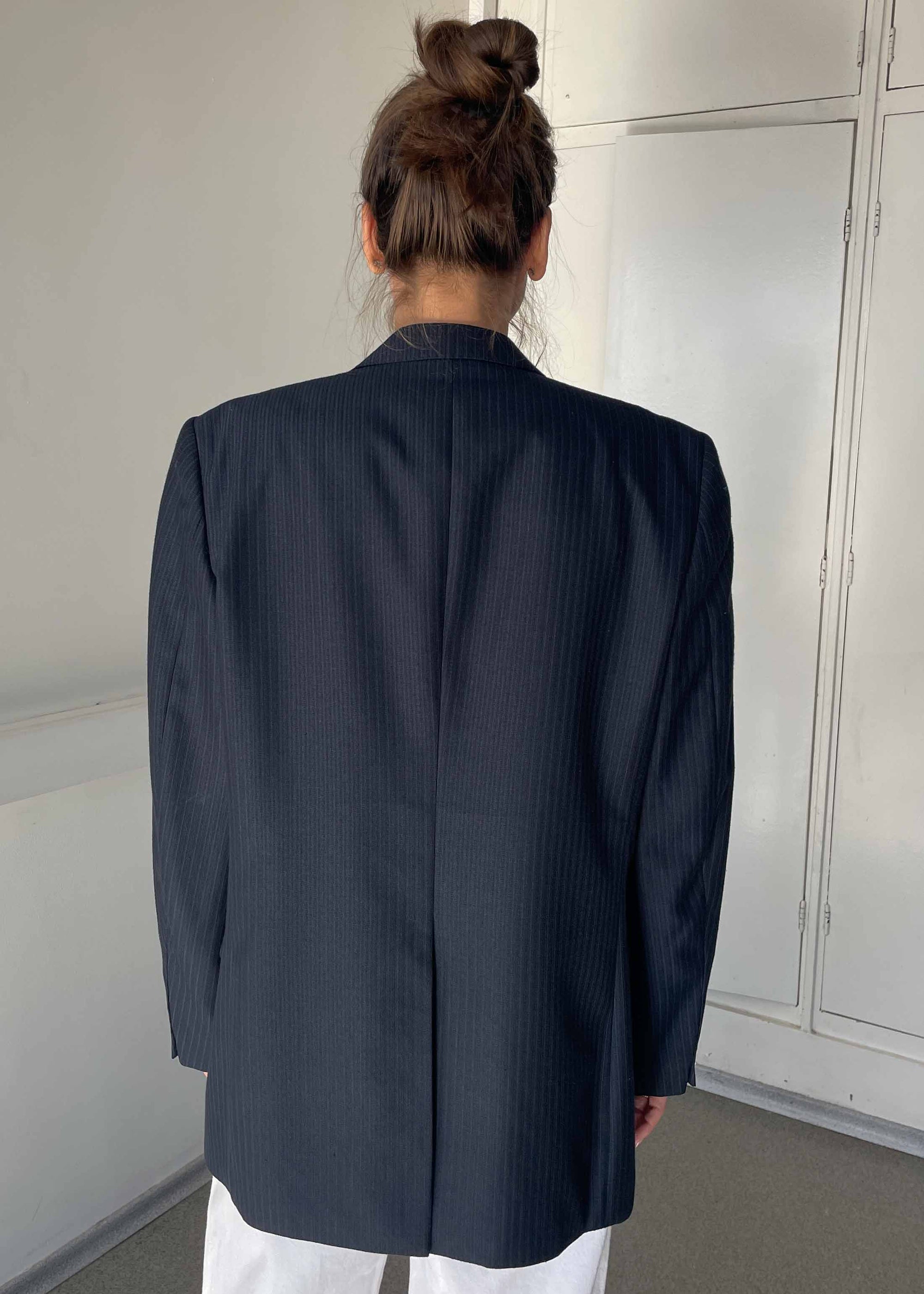 Vintage Navy Blue Stripped Oversized Blazer