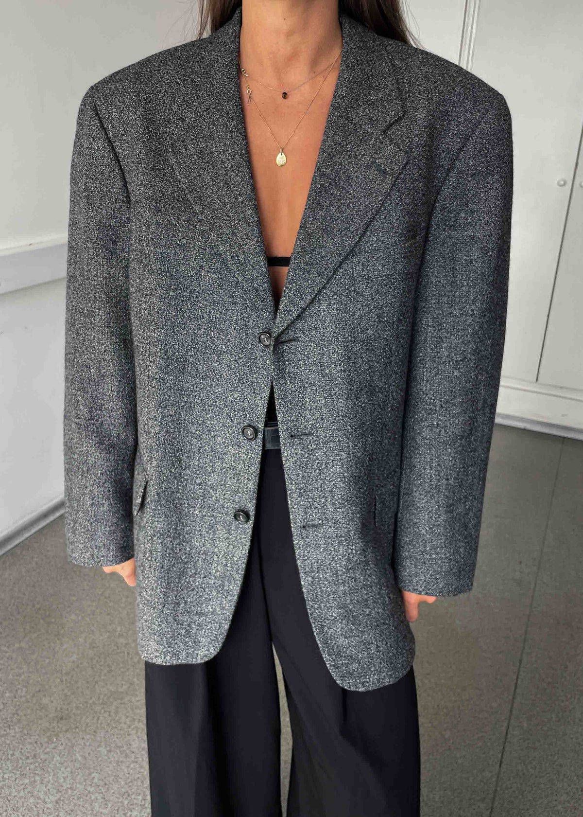 Vintage Grey Patterned Oversized 100% WOOL Blazer