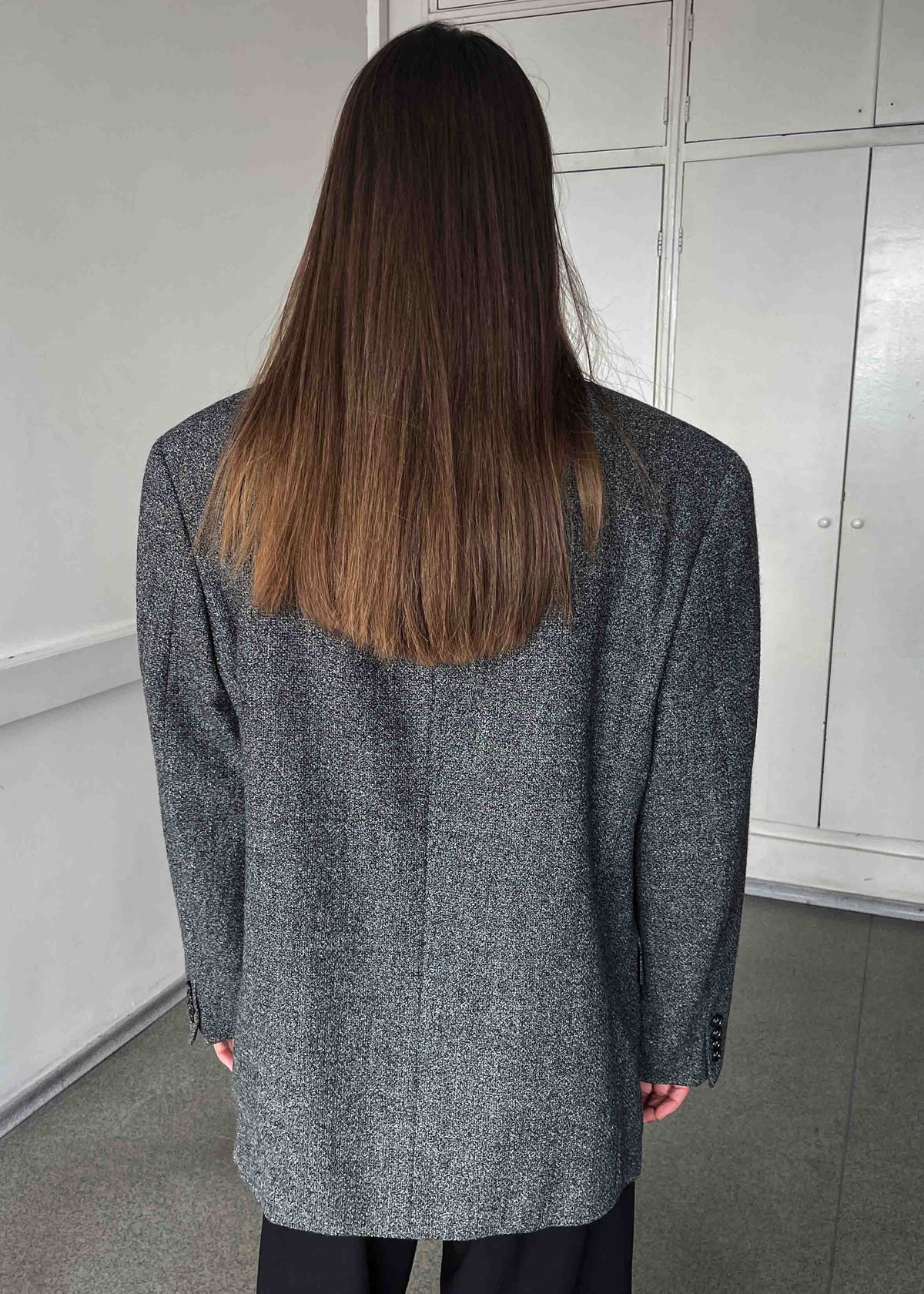 Vintage Grey Patterned Oversized 100% WOOL Blazer