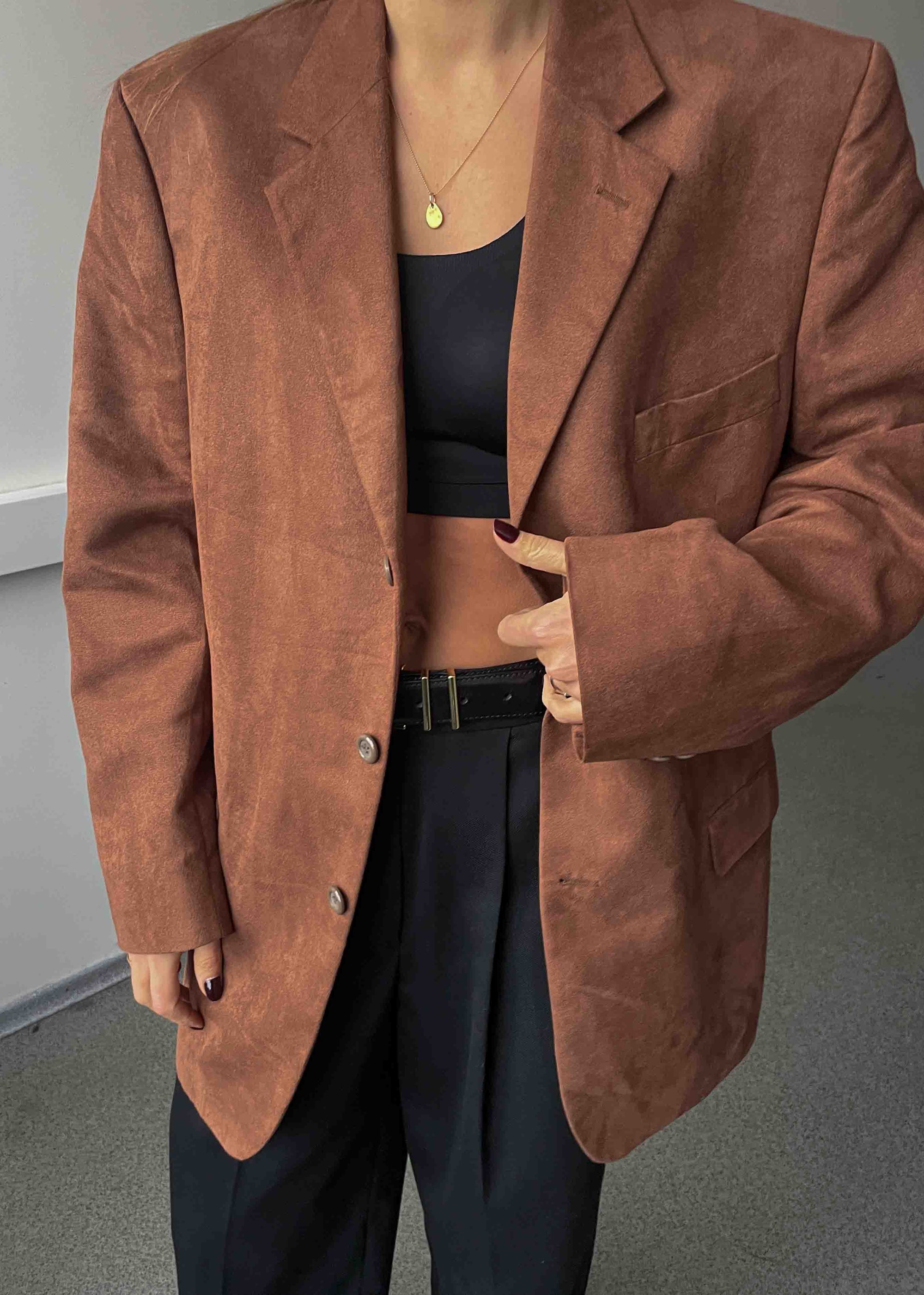 Vintage Brown Faux Suede Oversized Blazer