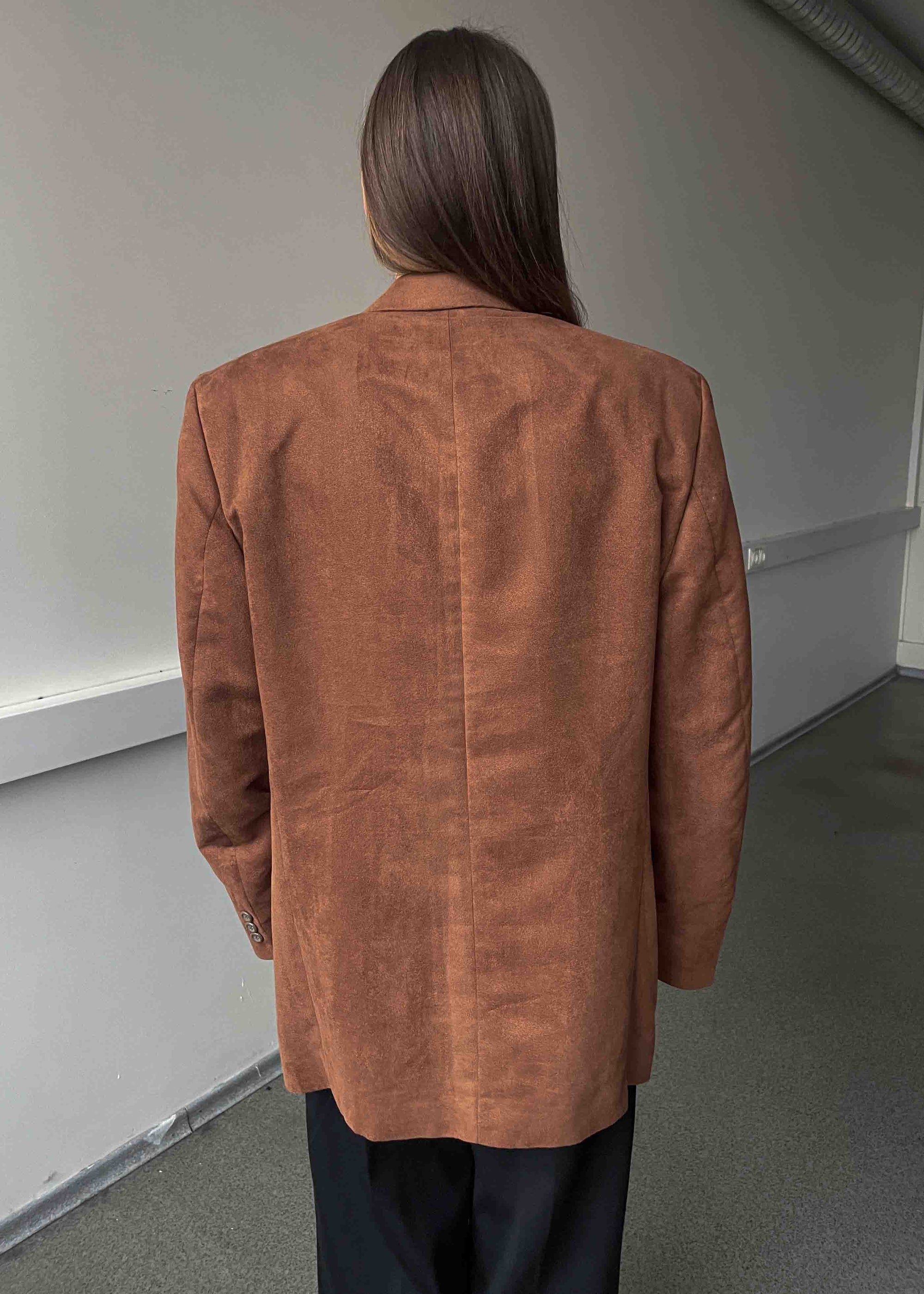 Vintage Brown Faux Suede Oversized Blazer