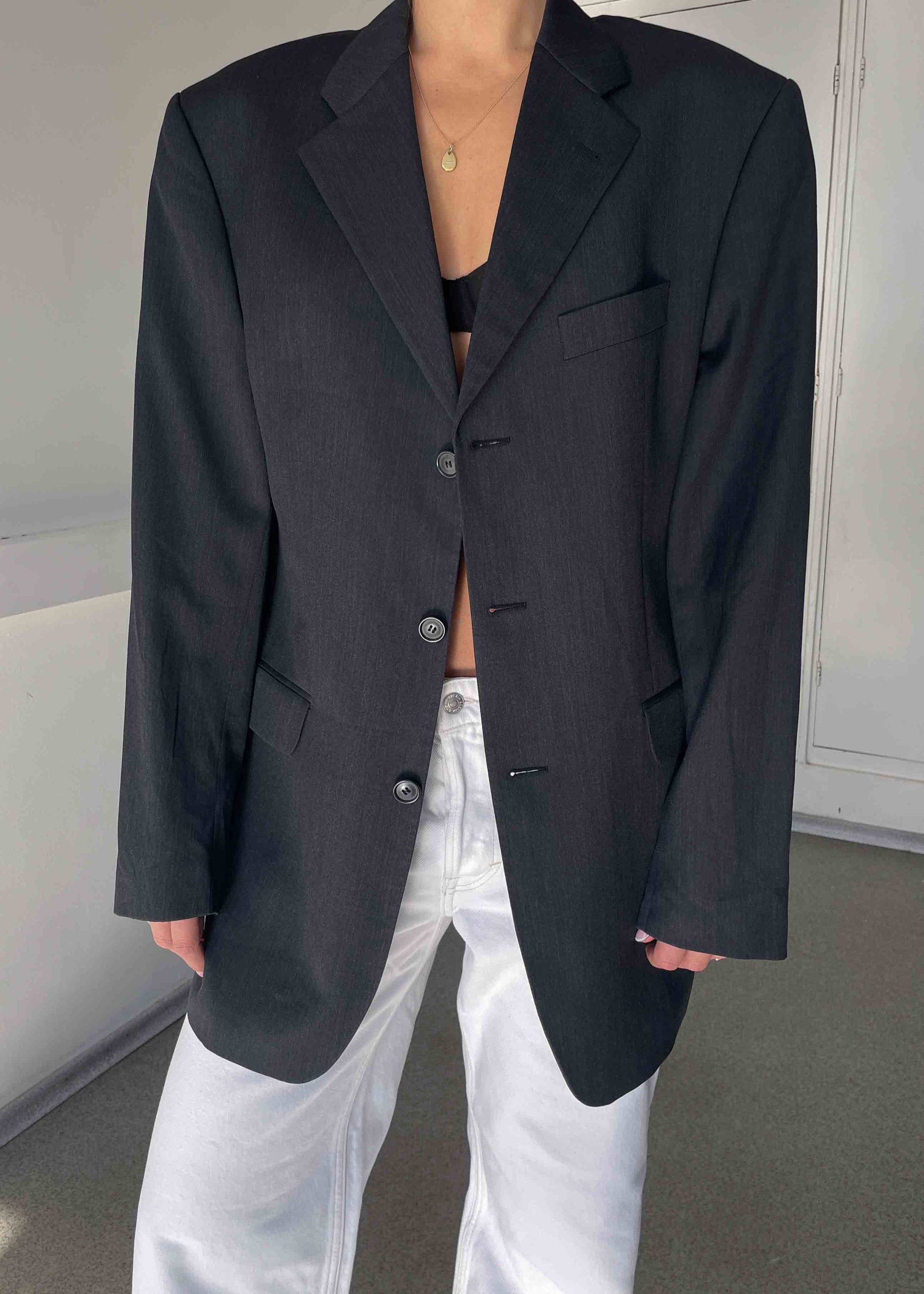 Vintage Grey Oversized 100% WOOL Blazer