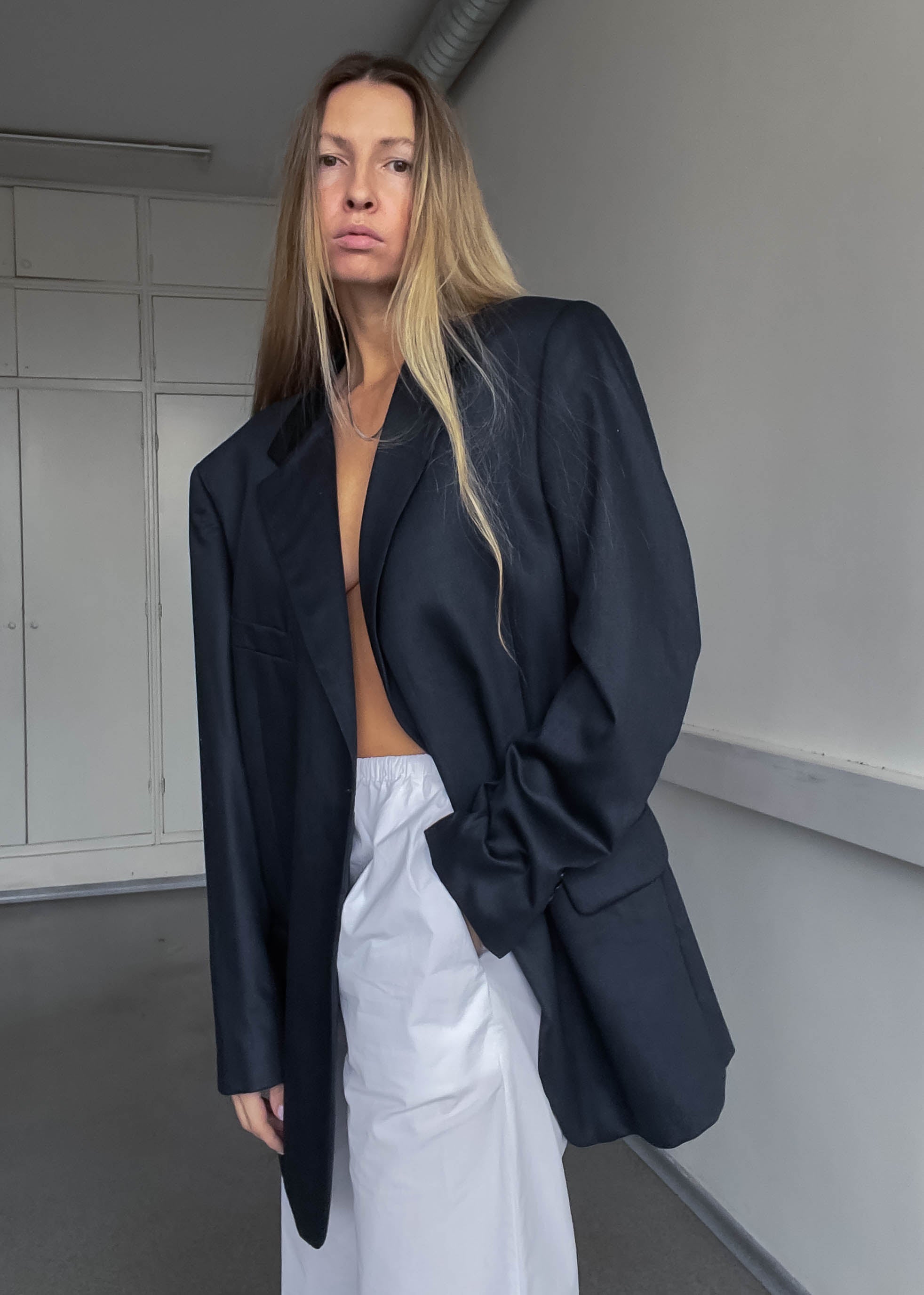 Vintage Dark Blue Oversized Blazer