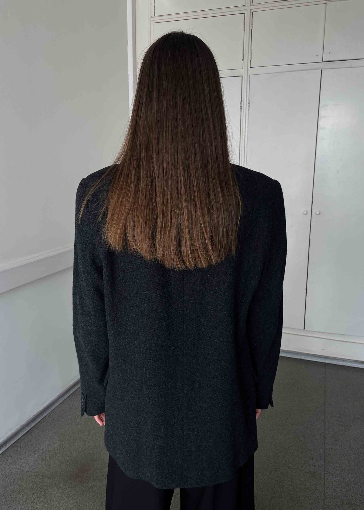 Vintage Dark Grey Brushed Wool Oversized Blazer
