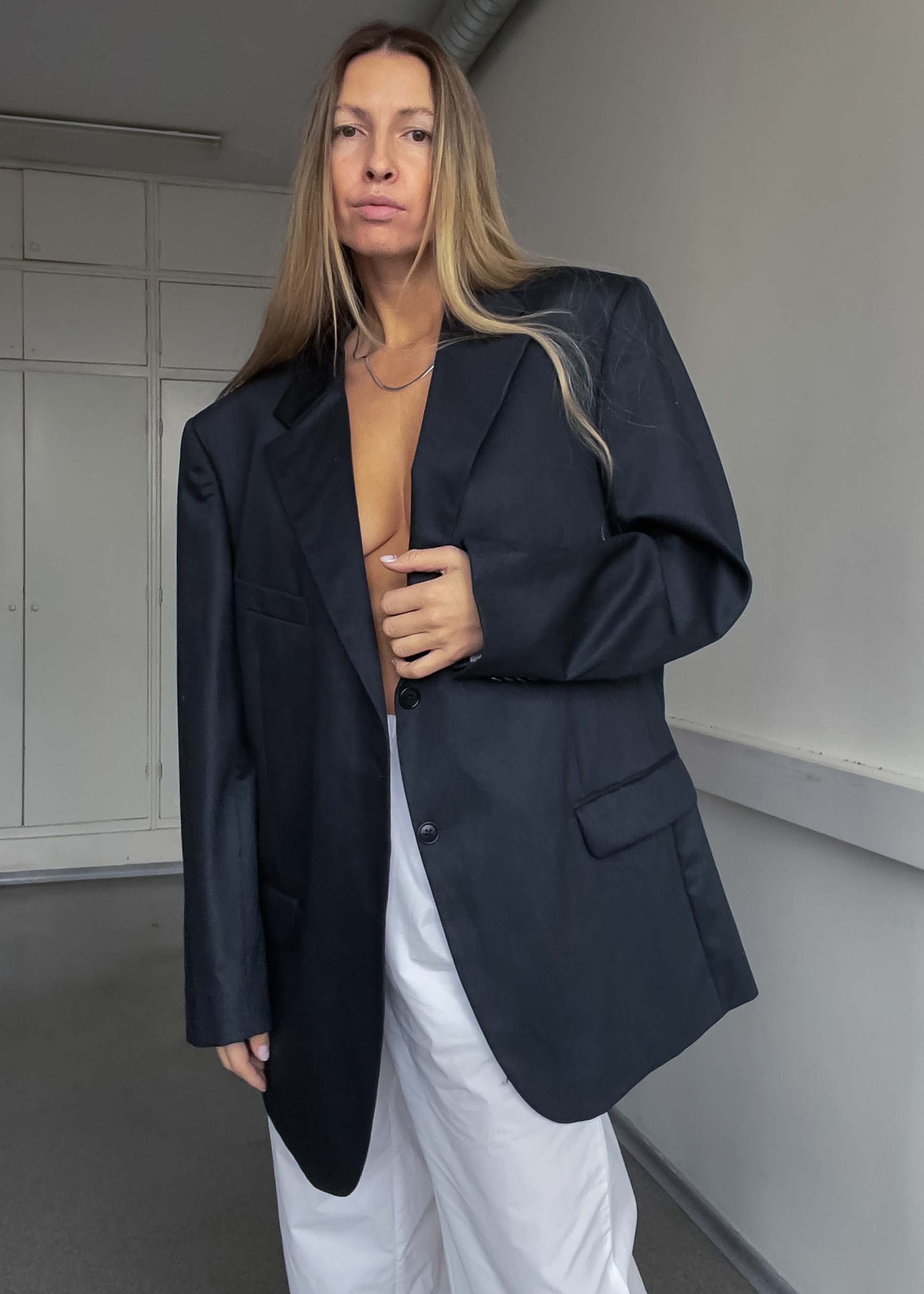 Vintage Dark Blue Oversized Blazer