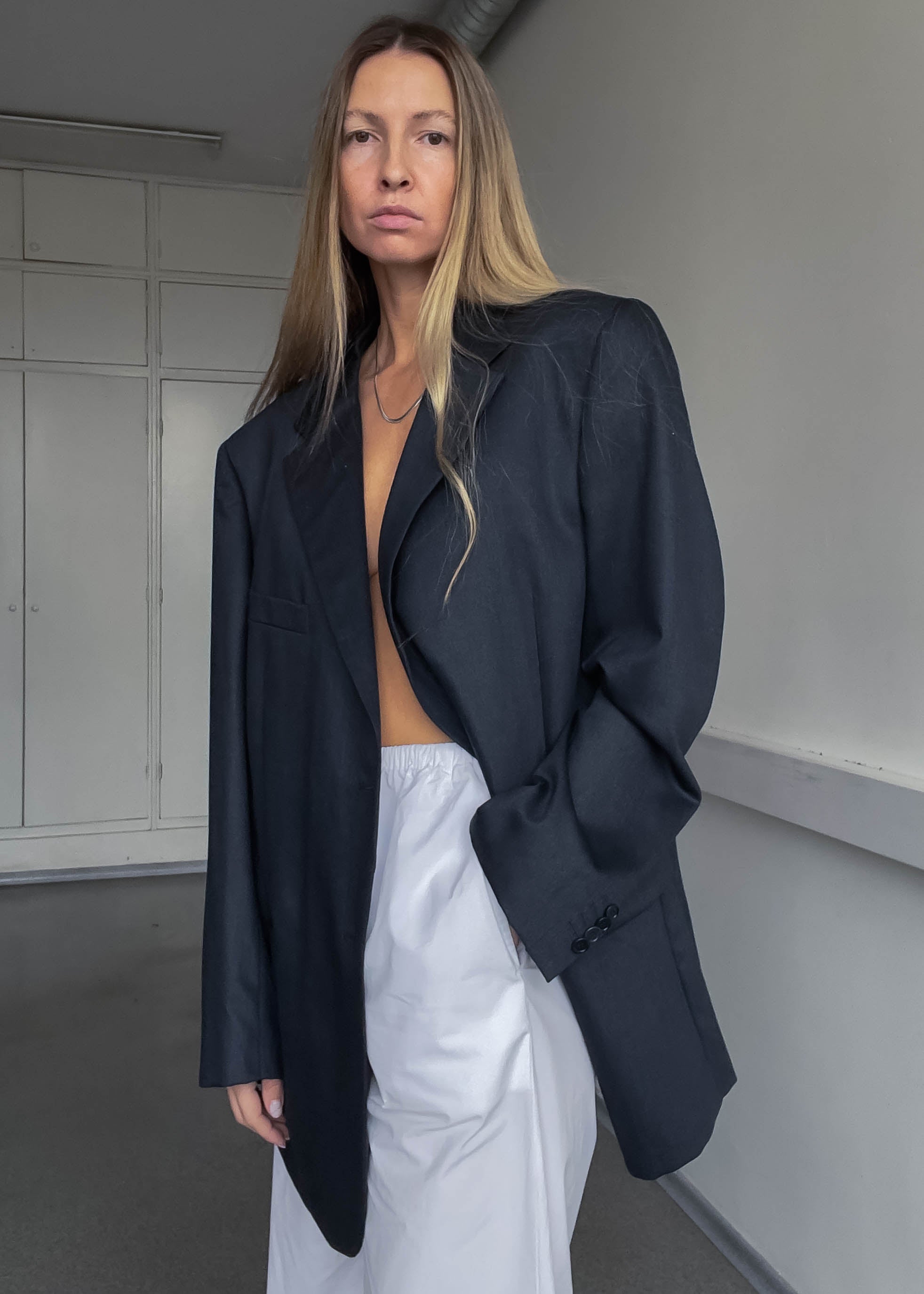 Vintage Dark Blue Oversized Blazer