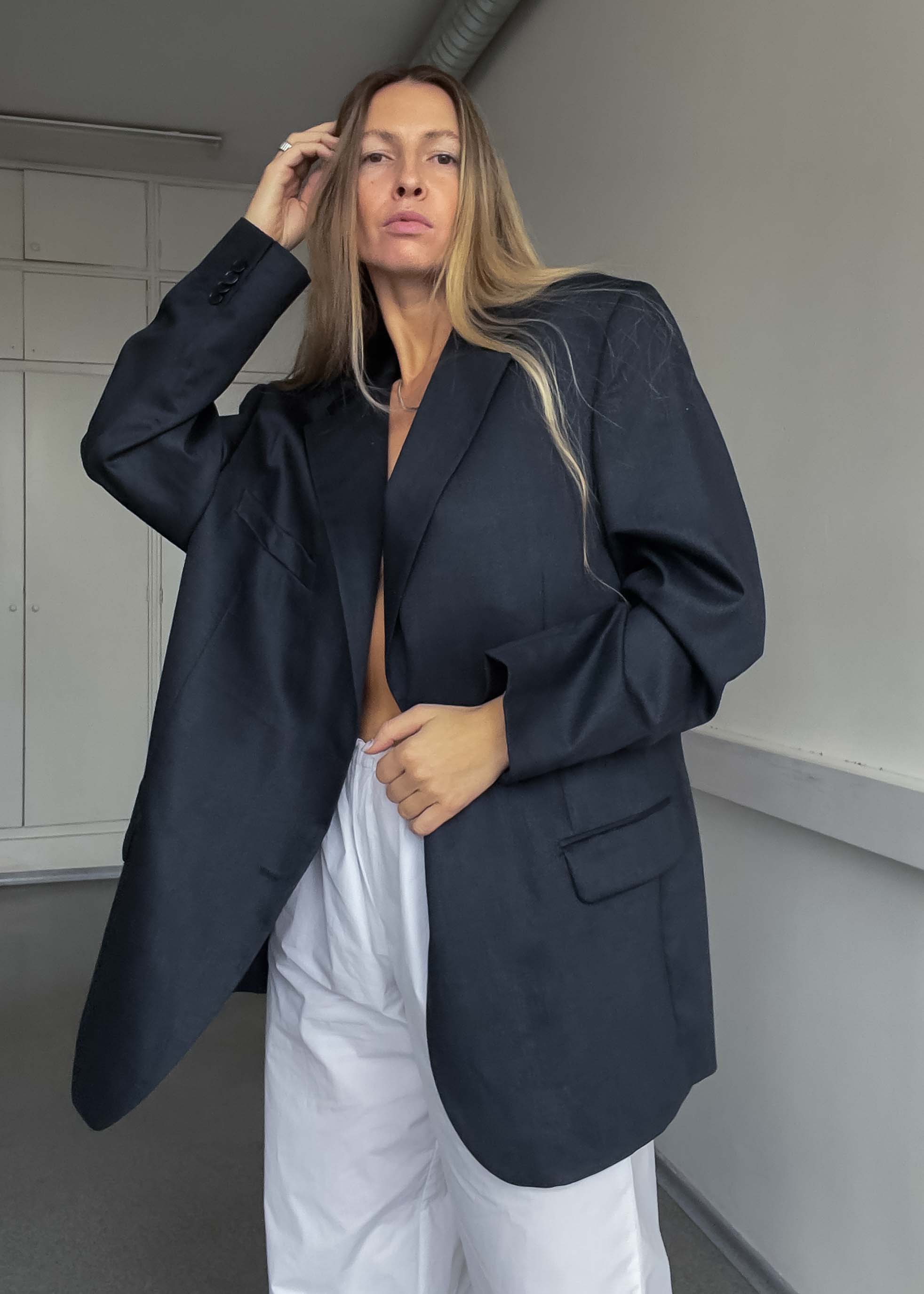 Vintage Dark Blue Oversized Blazer