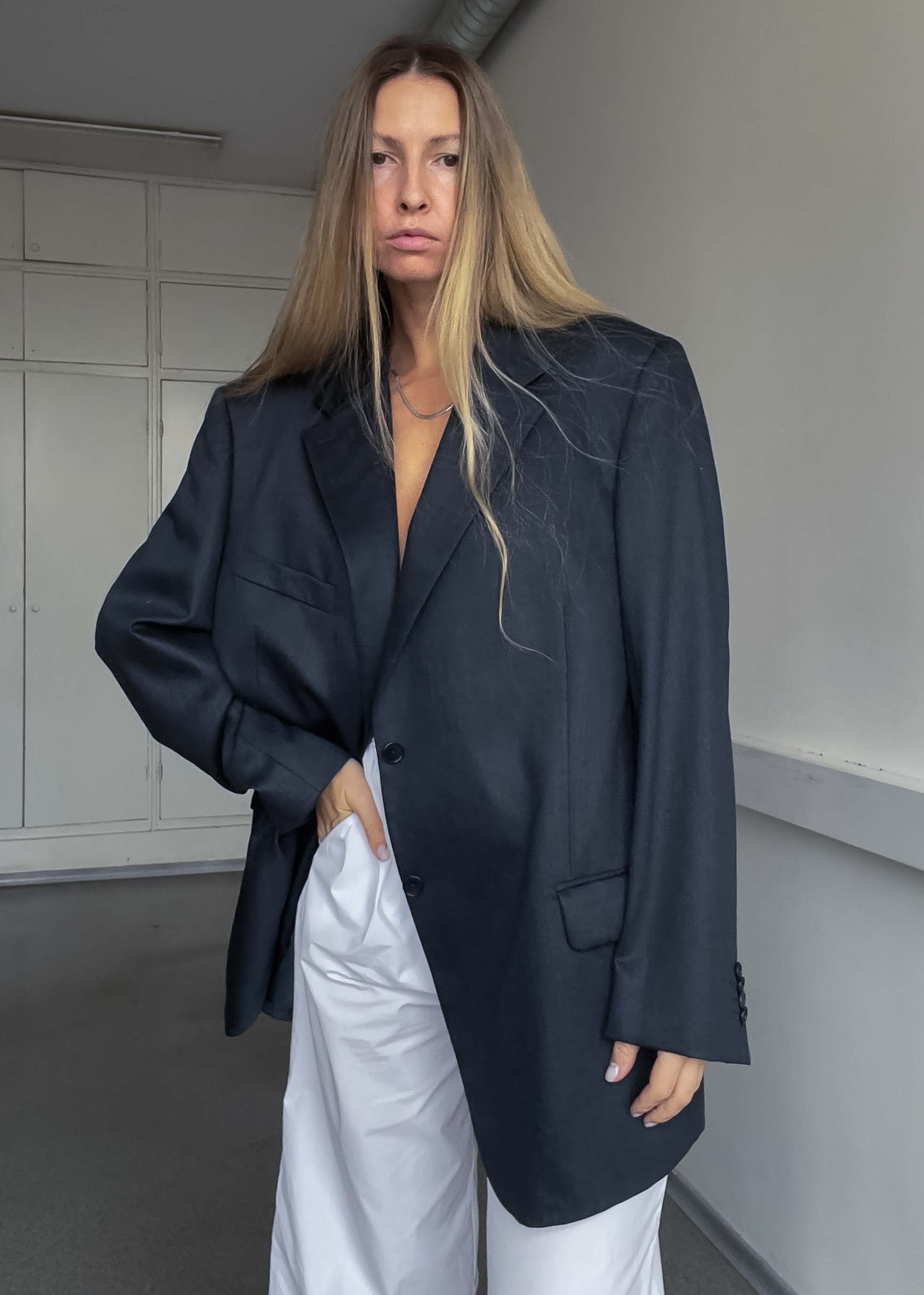 Vintage Dark Blue Oversized Blazer