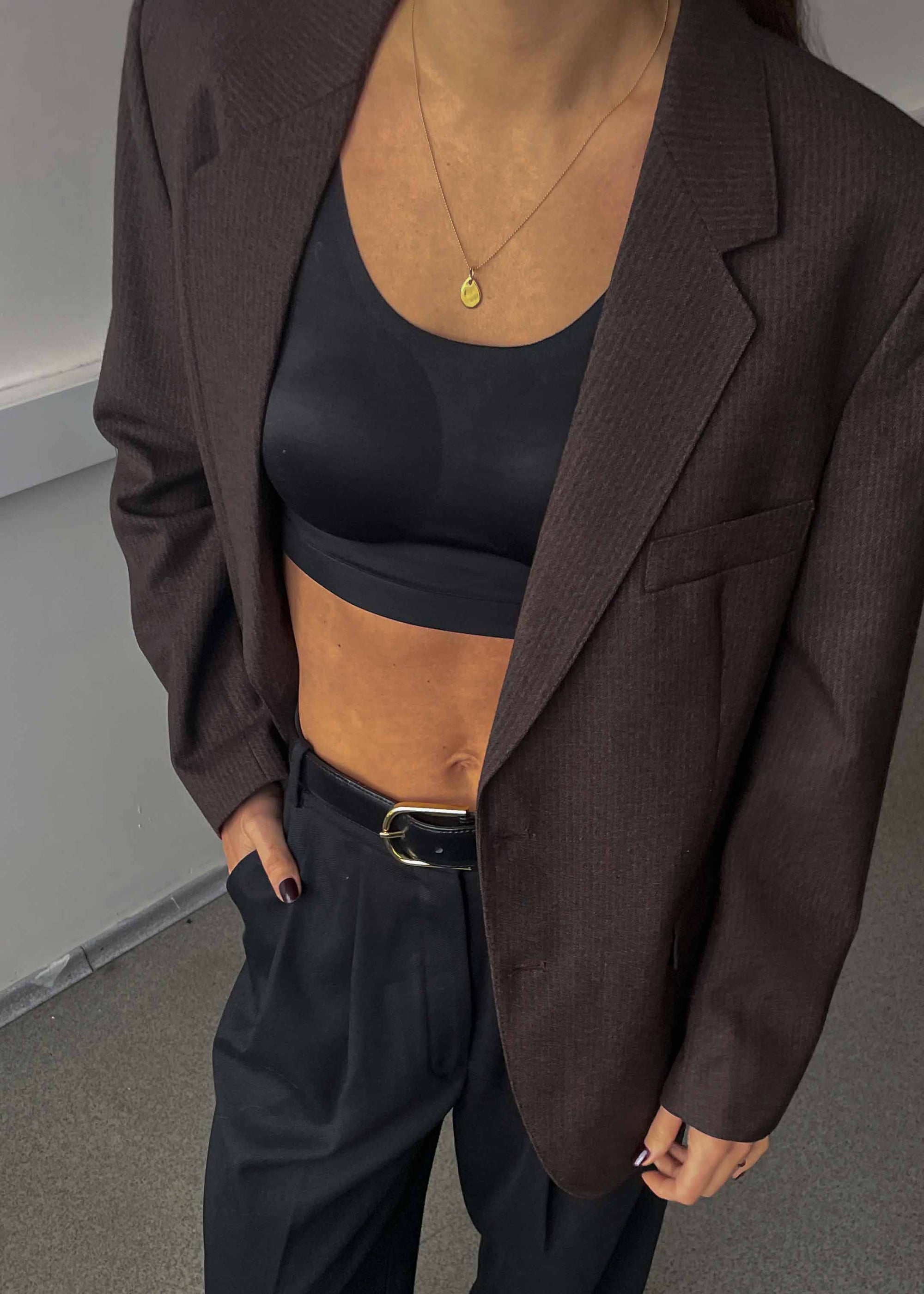 Vintage Brown Striped Oversized 100% WOOL Blazer