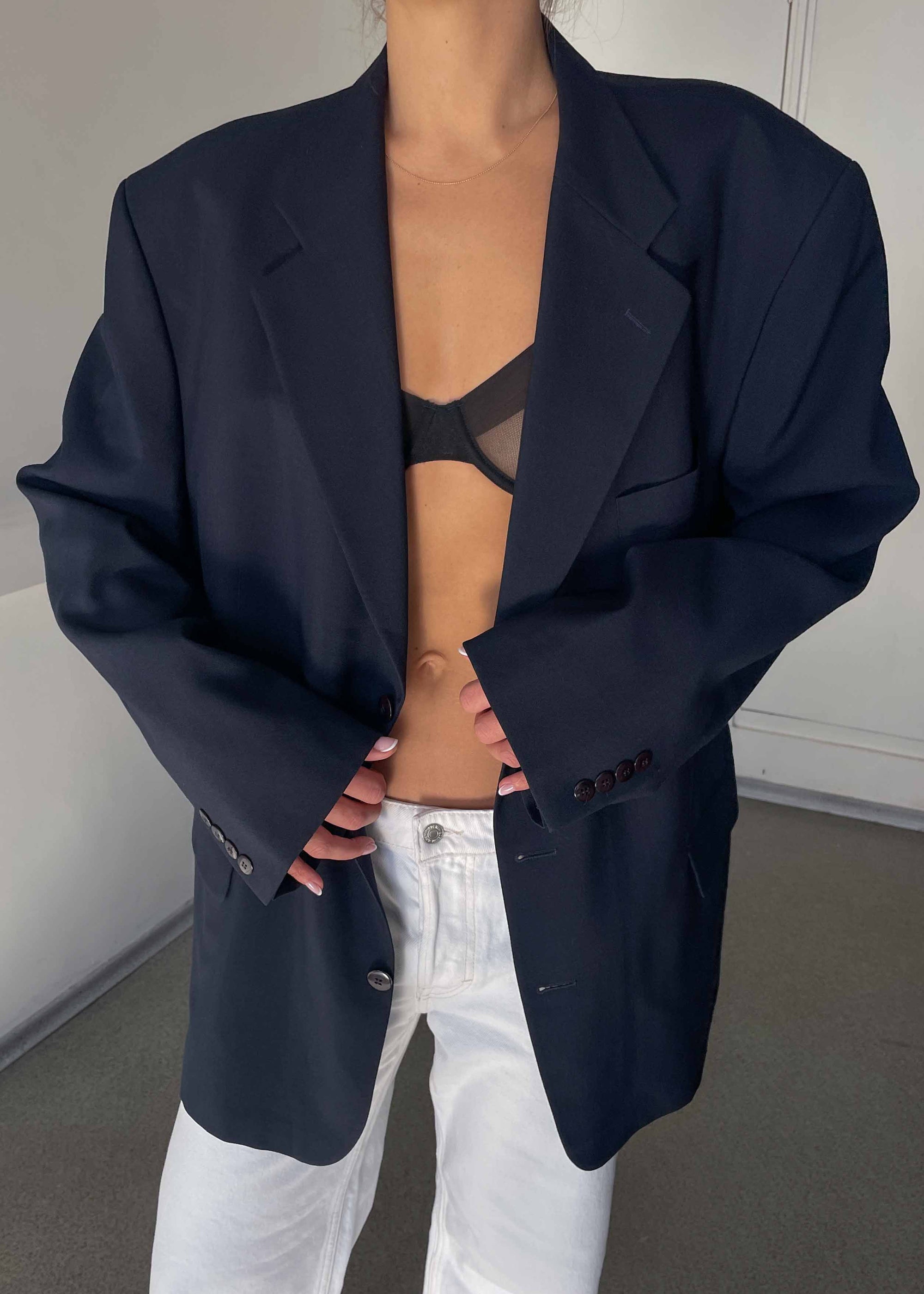 Vintage Navy Blue Oversized Blazer