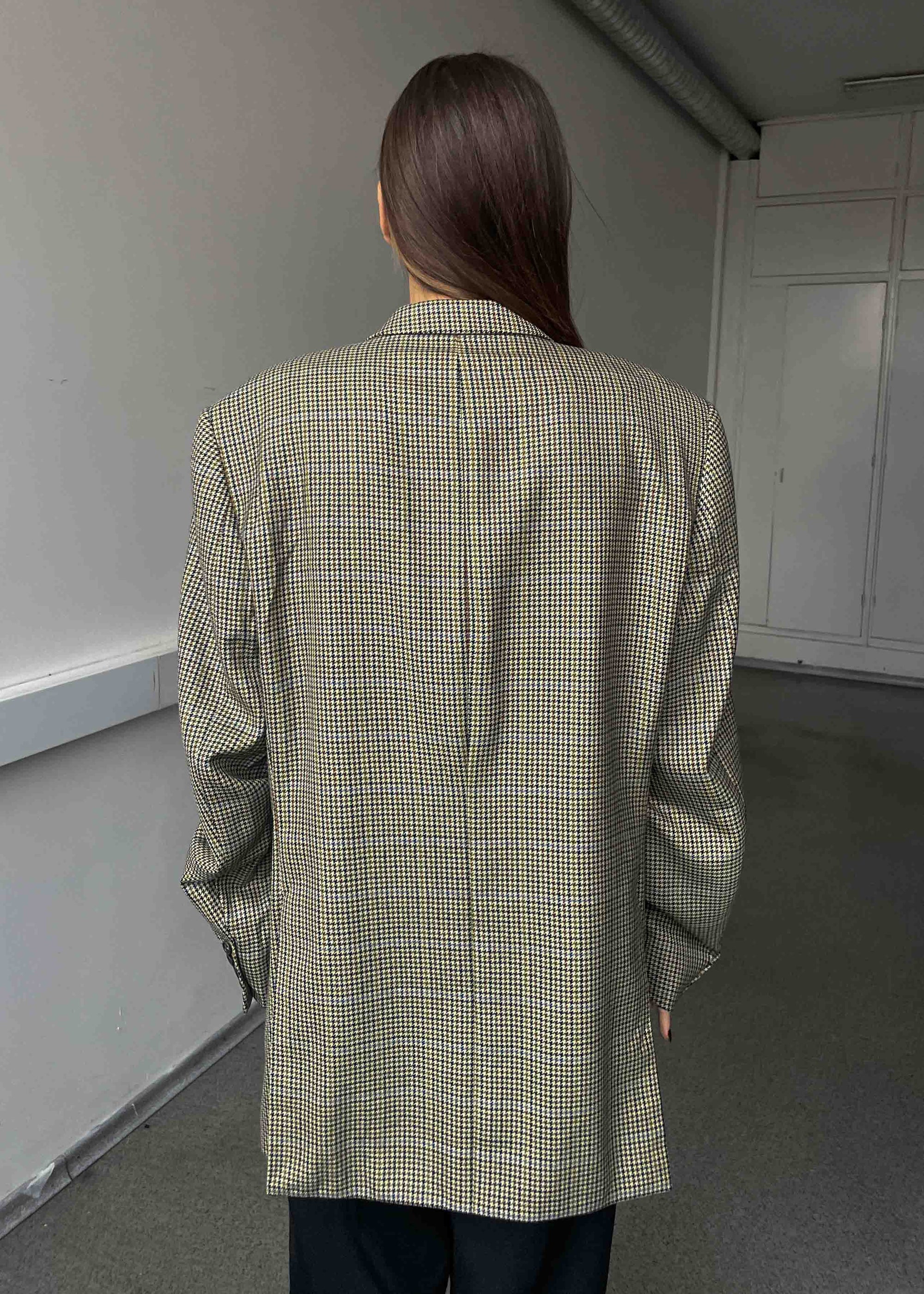 Vintage Green Dogtooth Print Oversized 100% WOOL Blazer