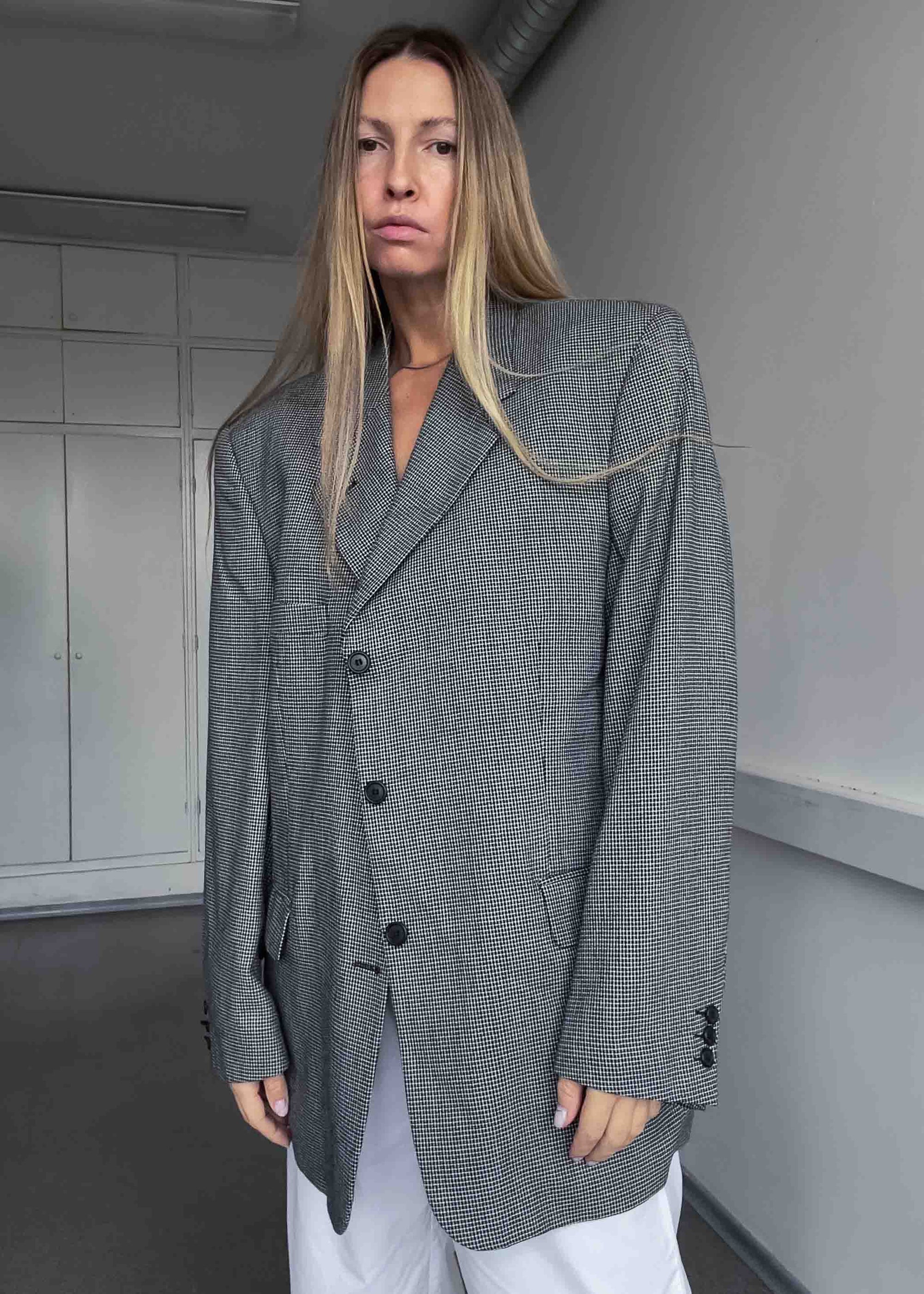 Vintage Black & White Checked Oversized Blazer