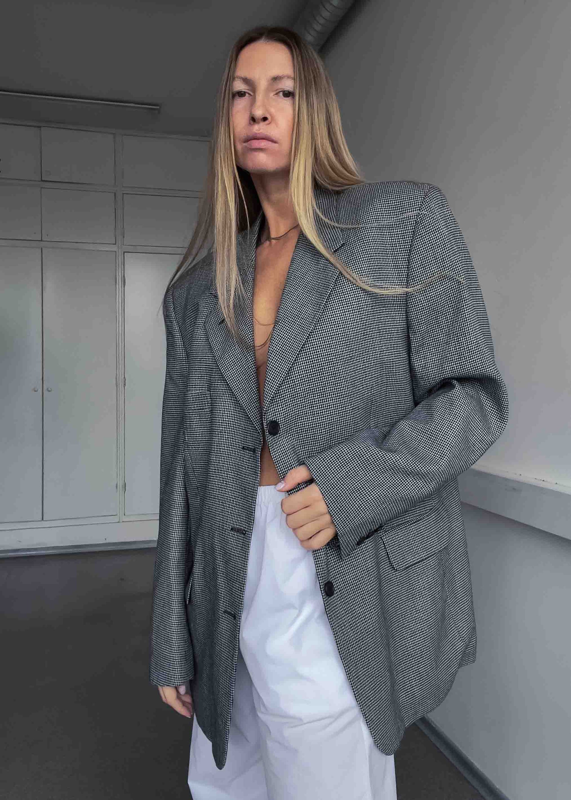 Vintage Black & White Checked Oversized Blazer