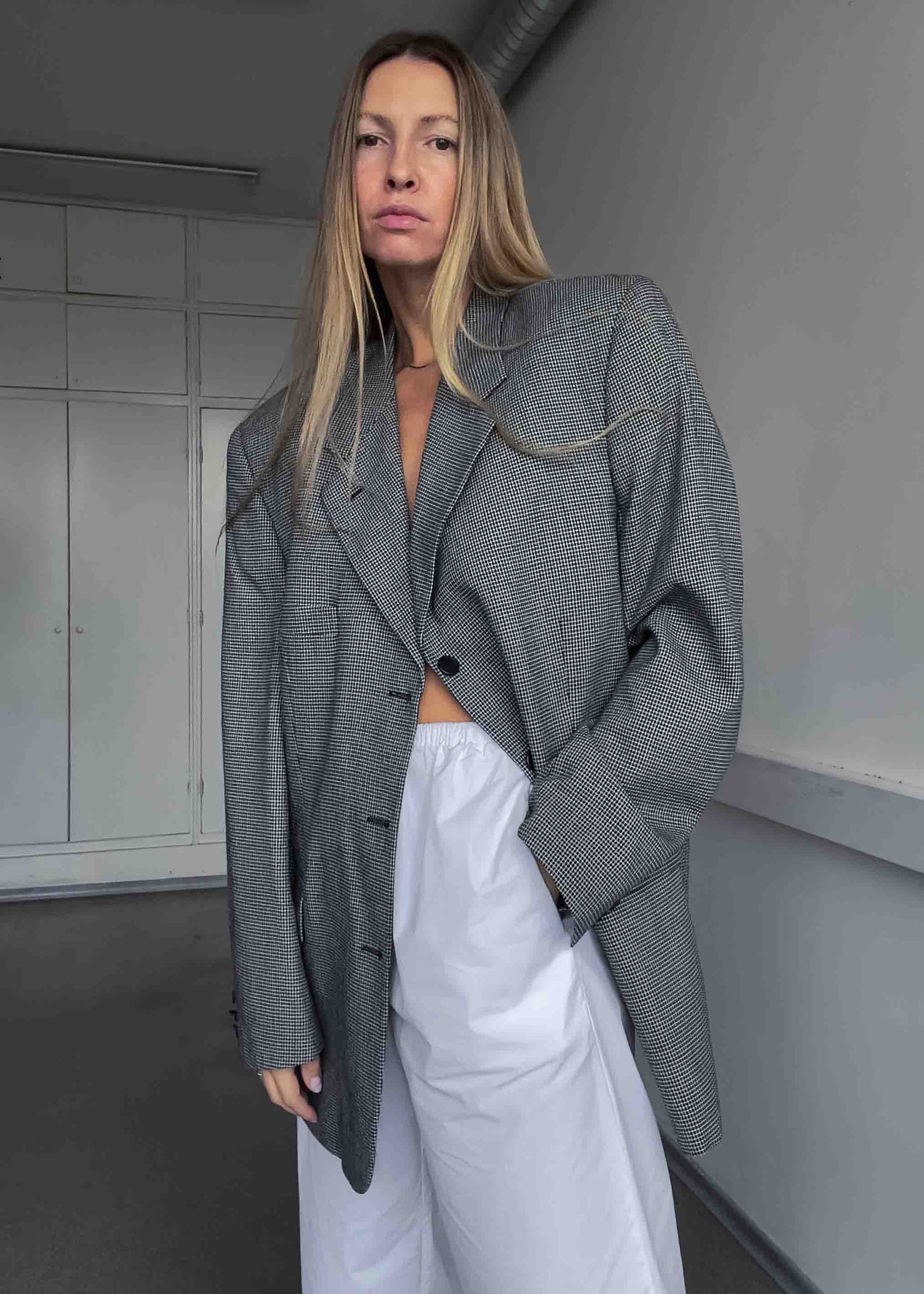 Vintage Black & White Checked Oversized Blazer