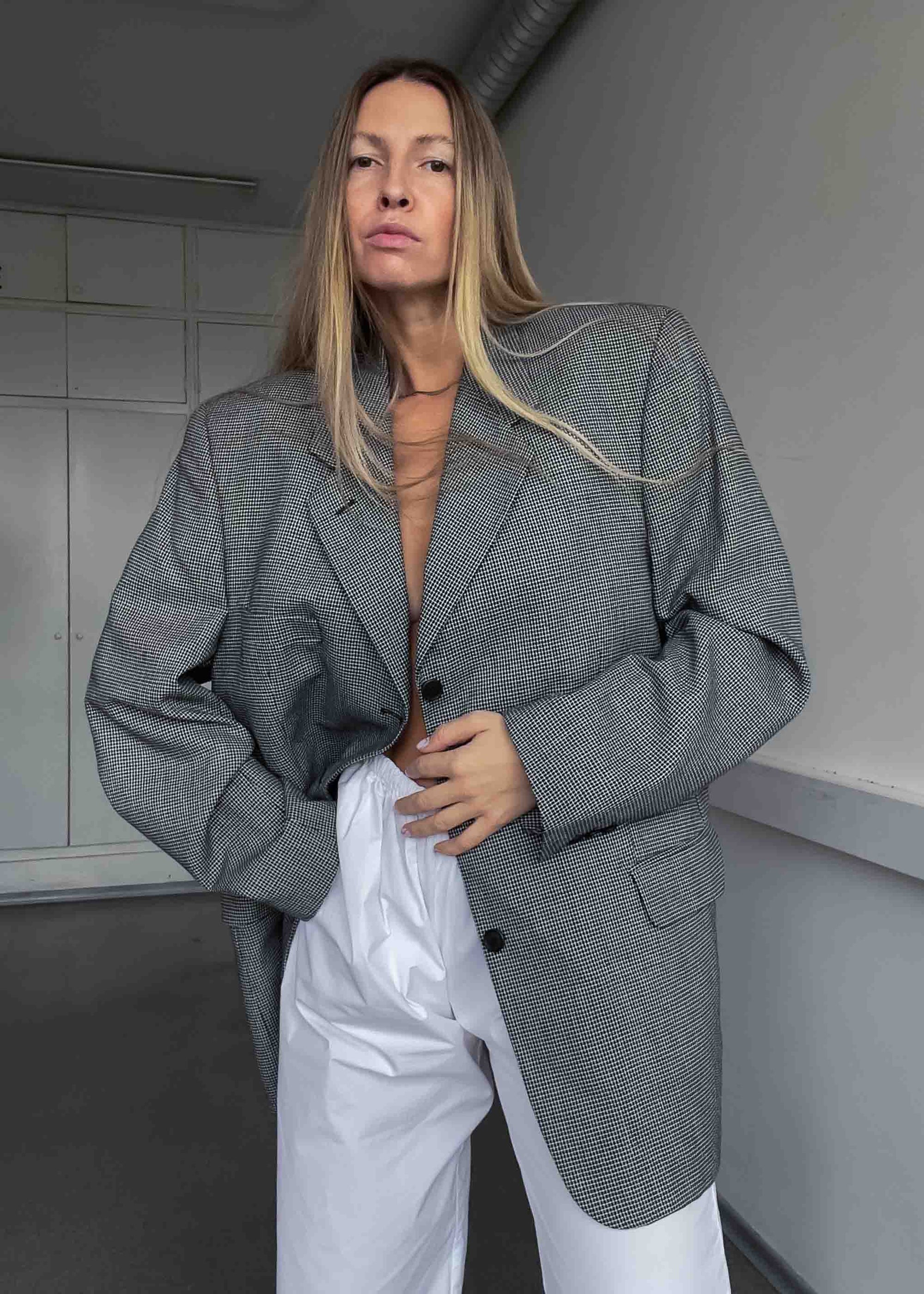 Vintage Black & White Checked Oversized Blazer