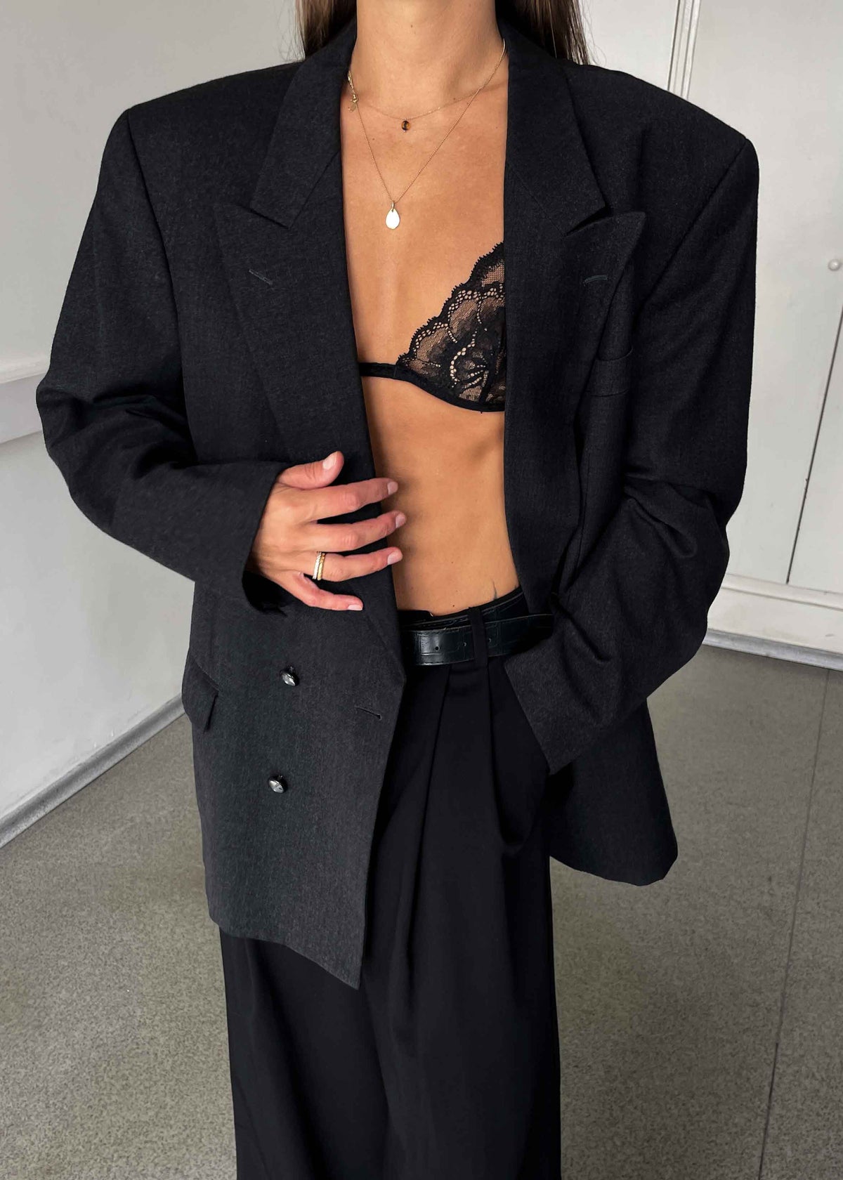 Vintage Grey Oversized Double Breasted Blazer