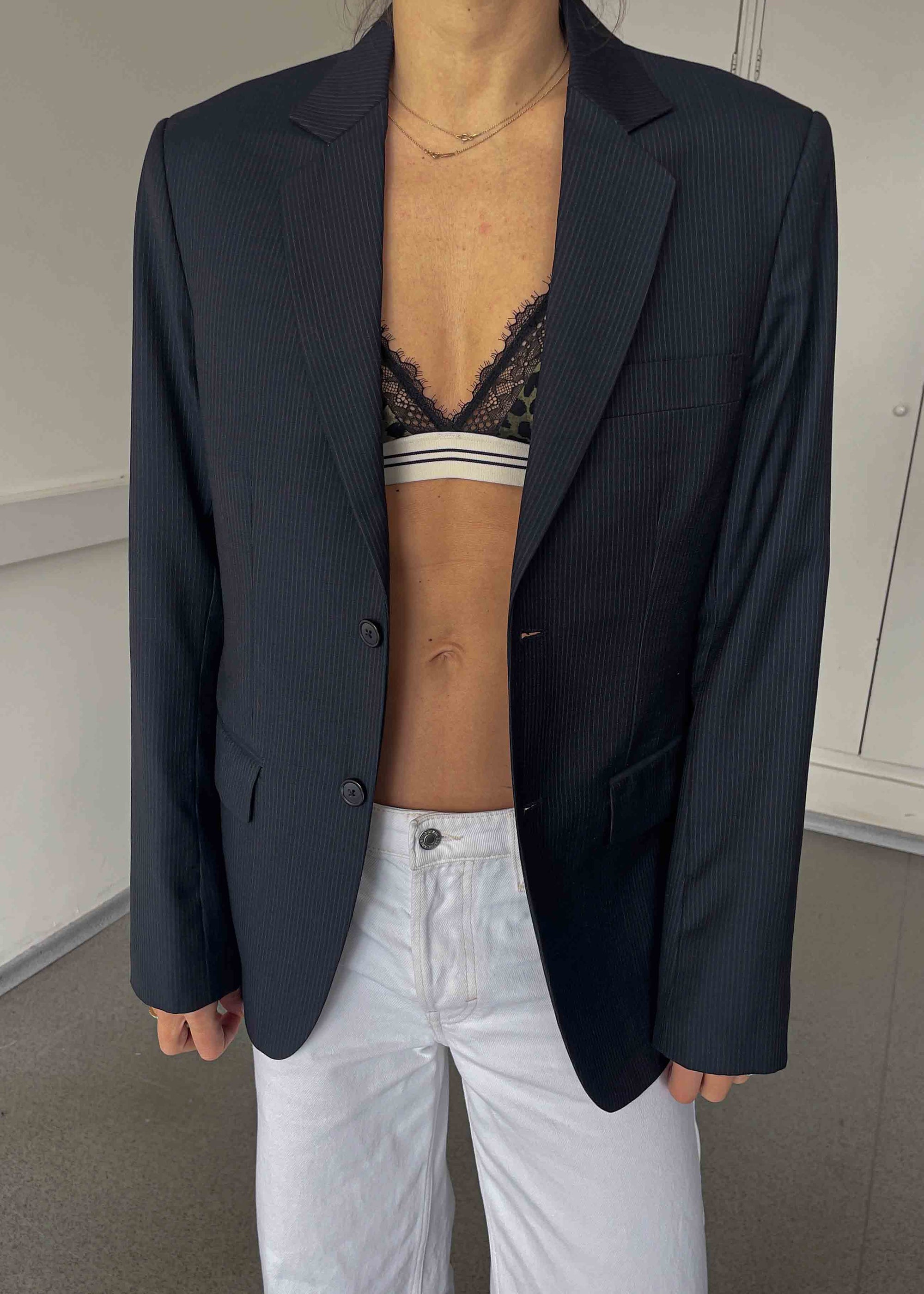 Vintage Navy Blue Stripped Smaller Fit Blazer