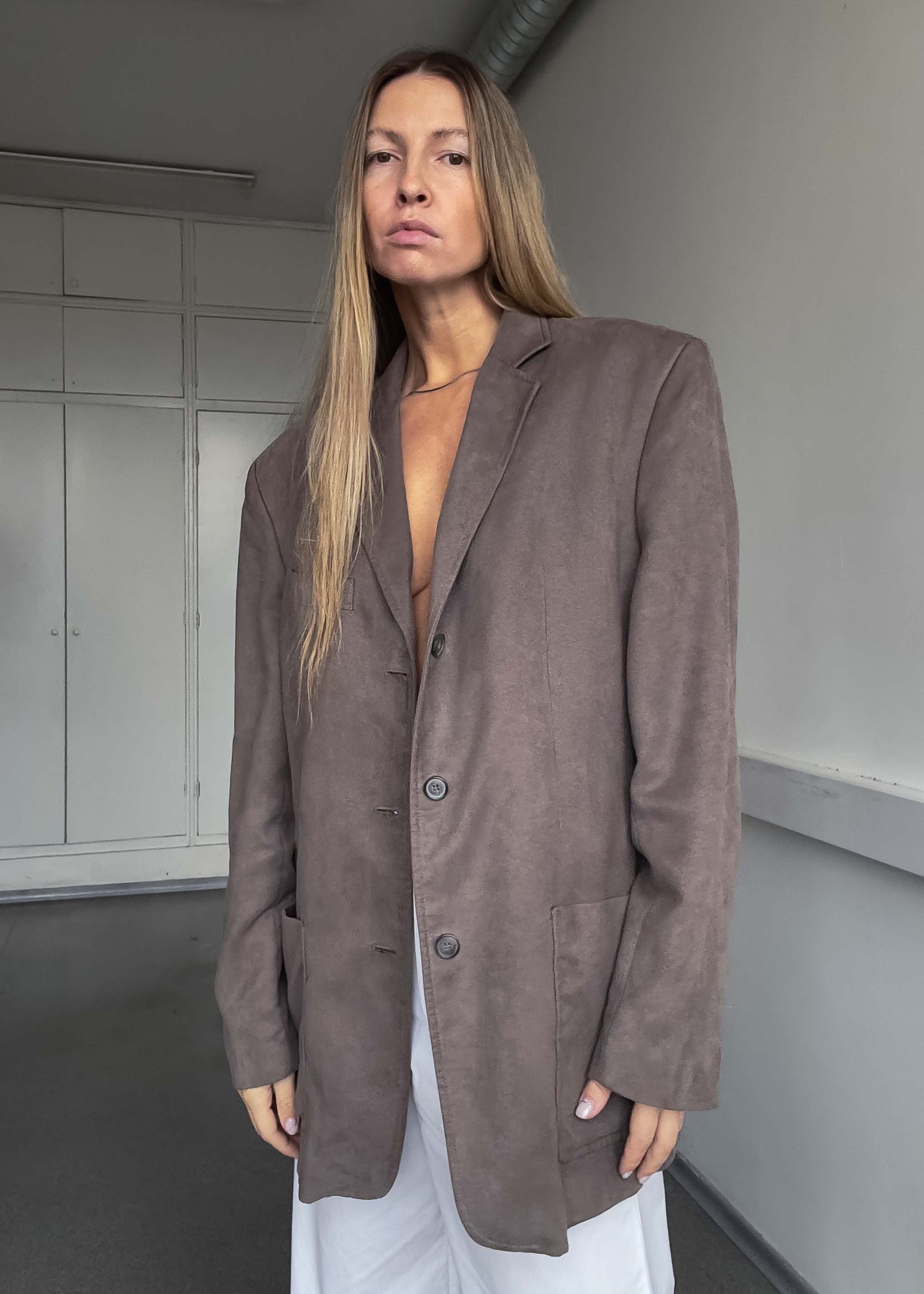 Vintage Grey Oversized Velvet Blazer