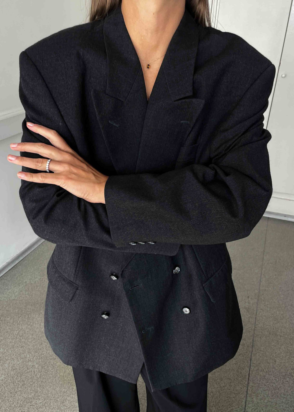 Vintage Grey Oversized Double Breasted Blazer