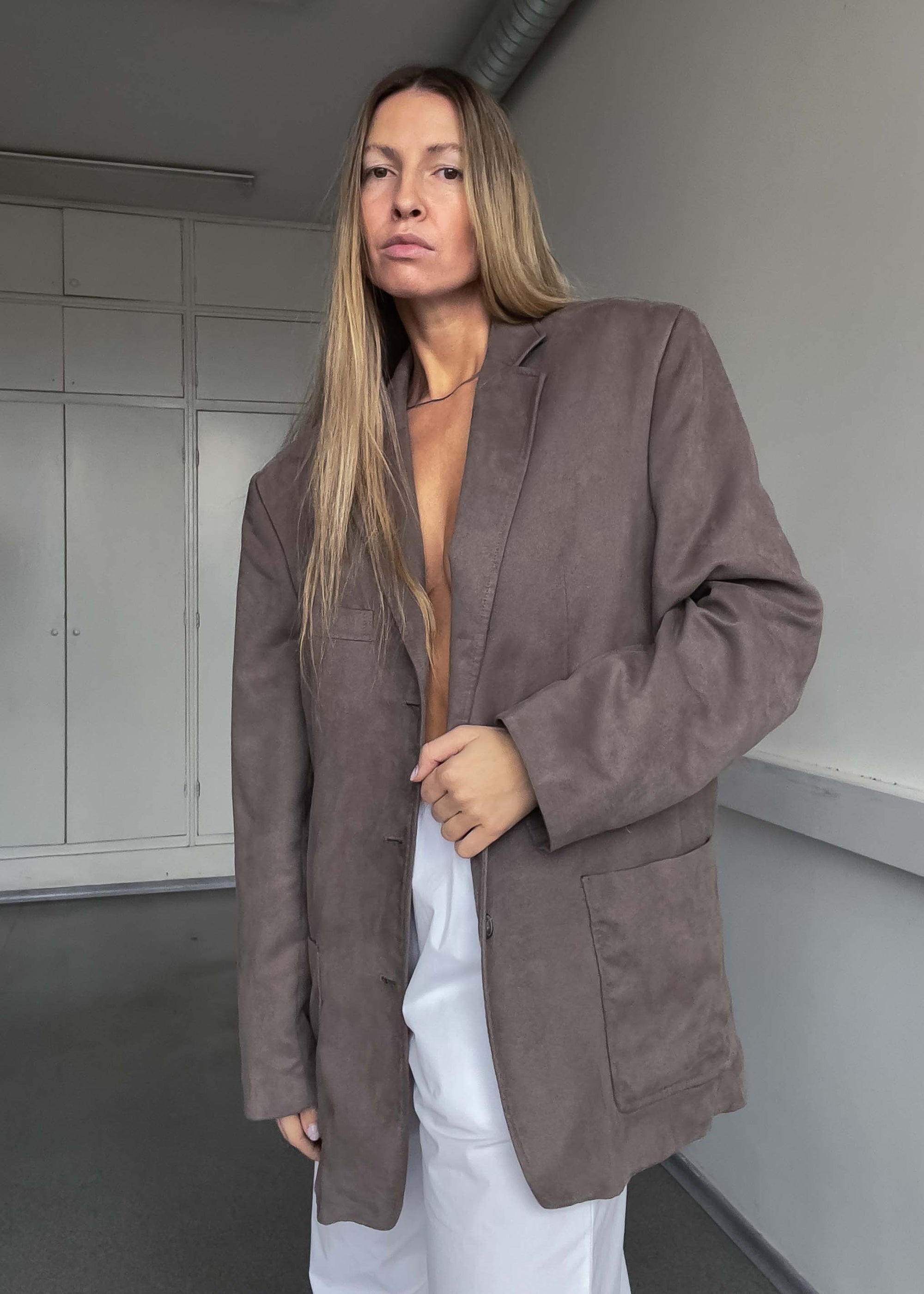Vintage Grey Oversized Velvet Blazer