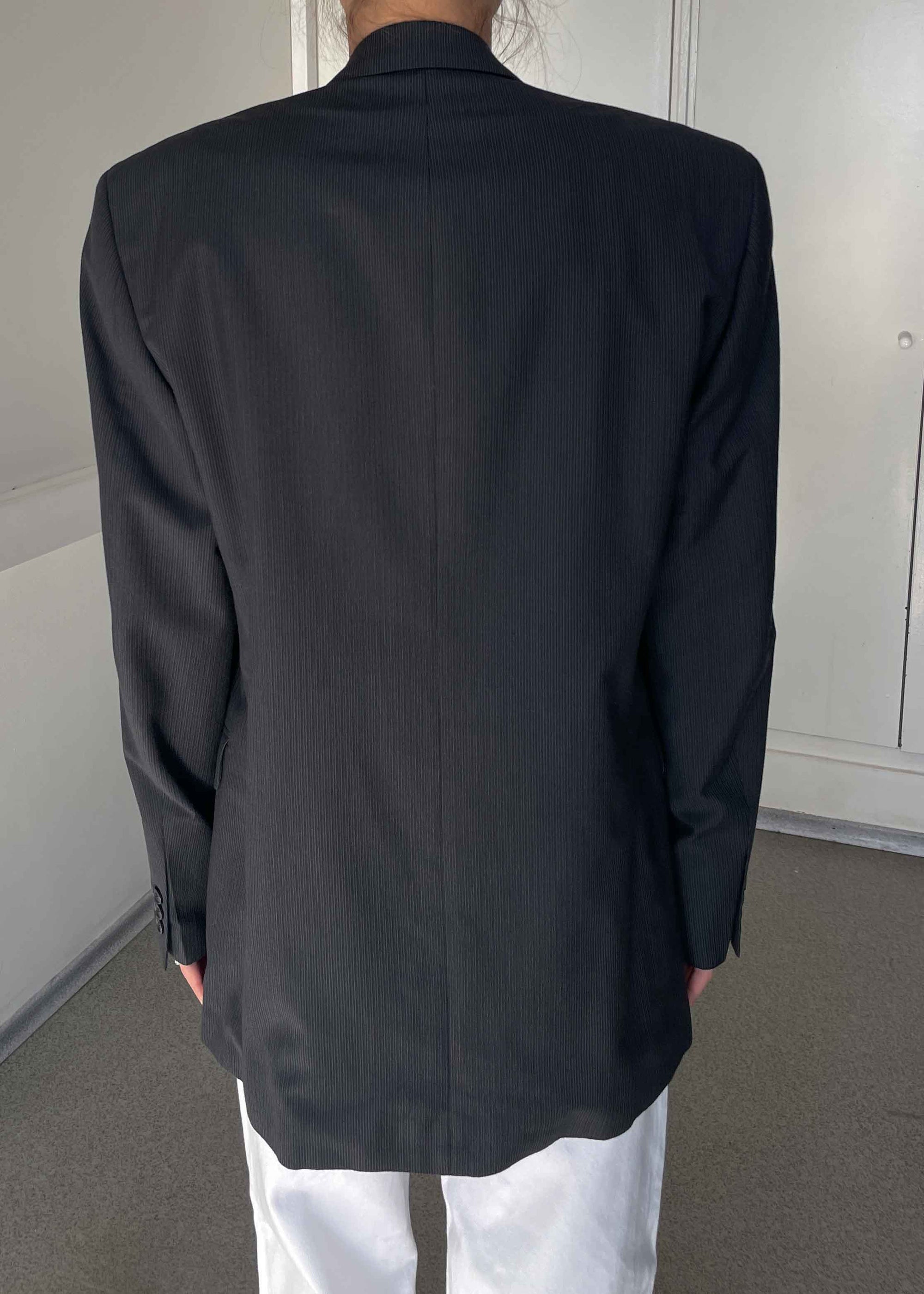 Vintage Dark Grey Stripped Oversized Blazer