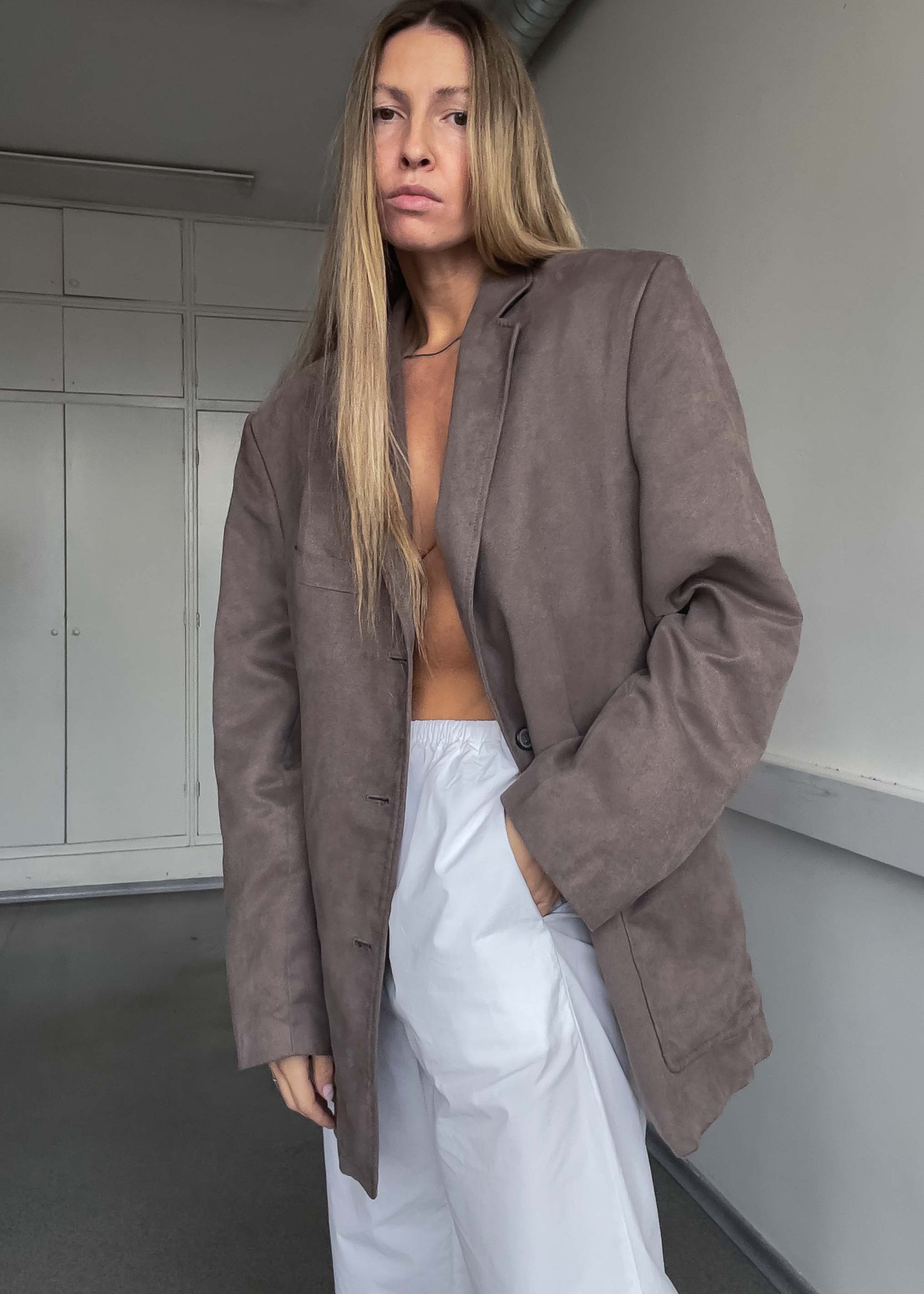 Vintage Grey Oversized Velvet Blazer