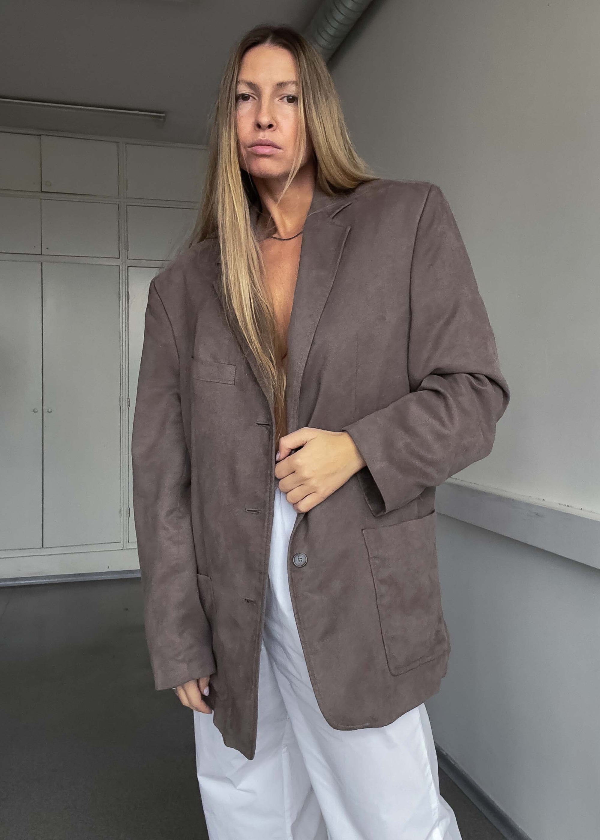 Vintage Grey Oversized Velvet Blazer