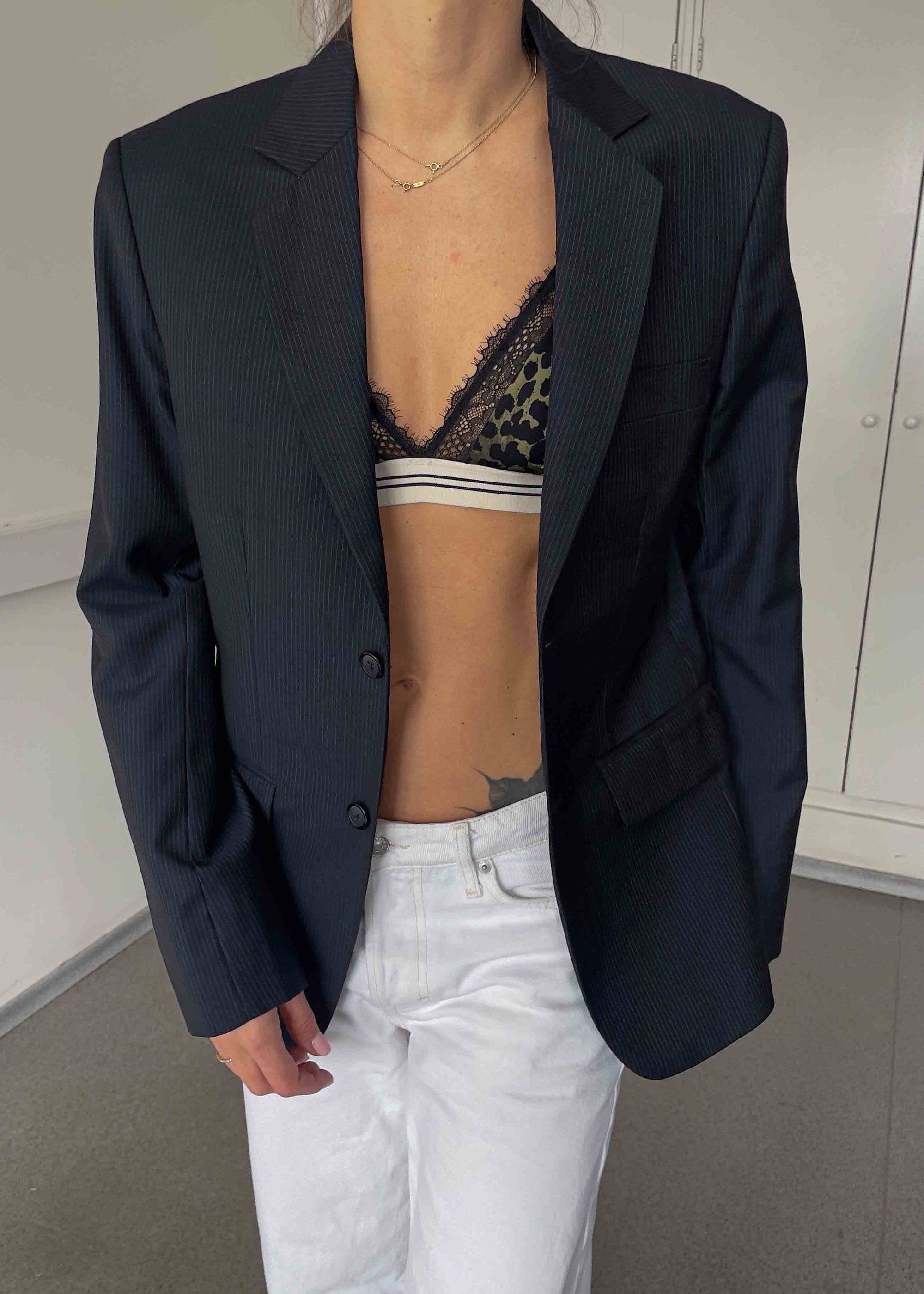 Vintage Navy Blue Stripped Smaller Fit Blazer
