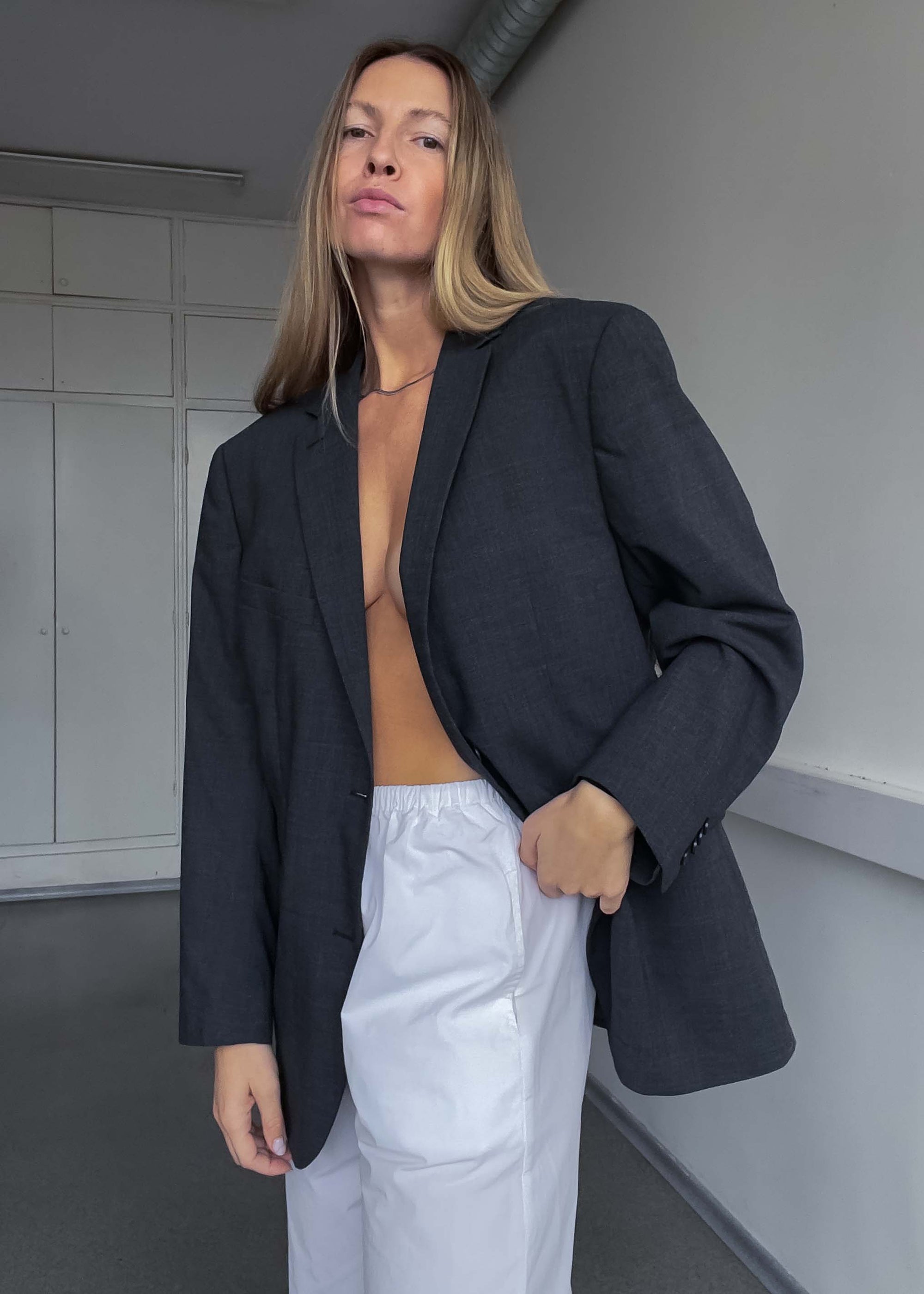 Vintage Dark Grey Oversized Blazer