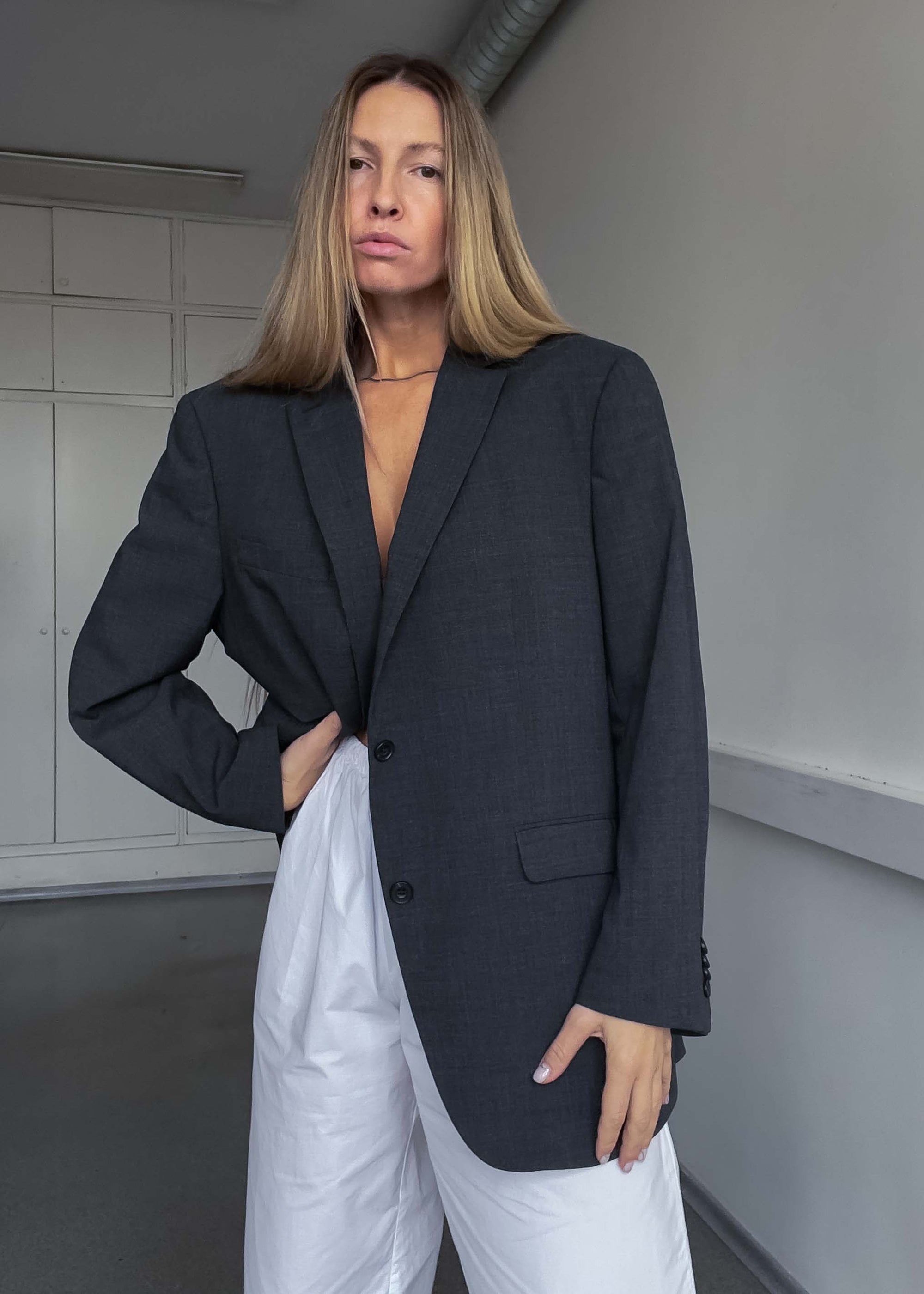 Vintage Dark Grey Oversized Blazer