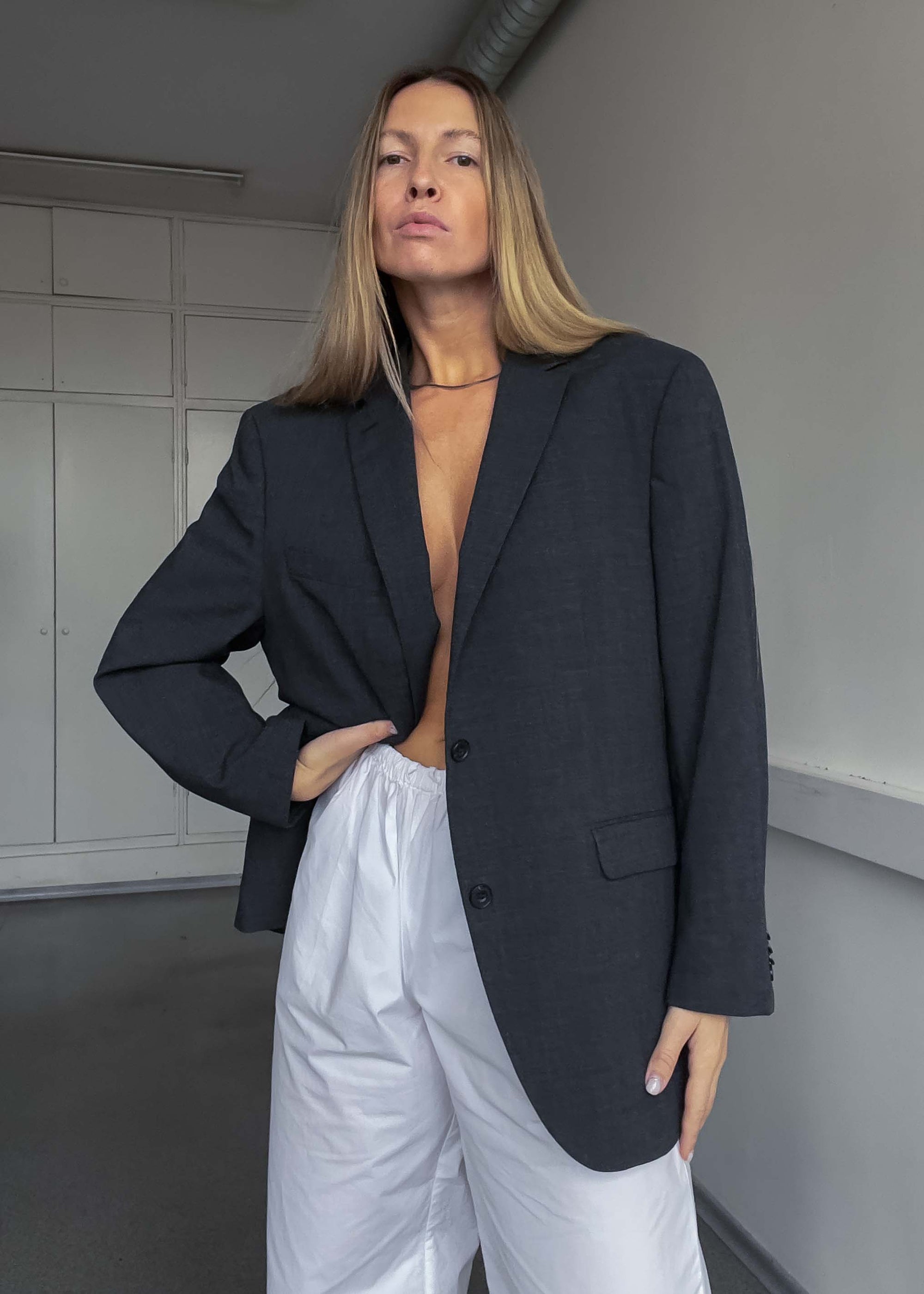 Vintage Dark Grey Oversized Blazer