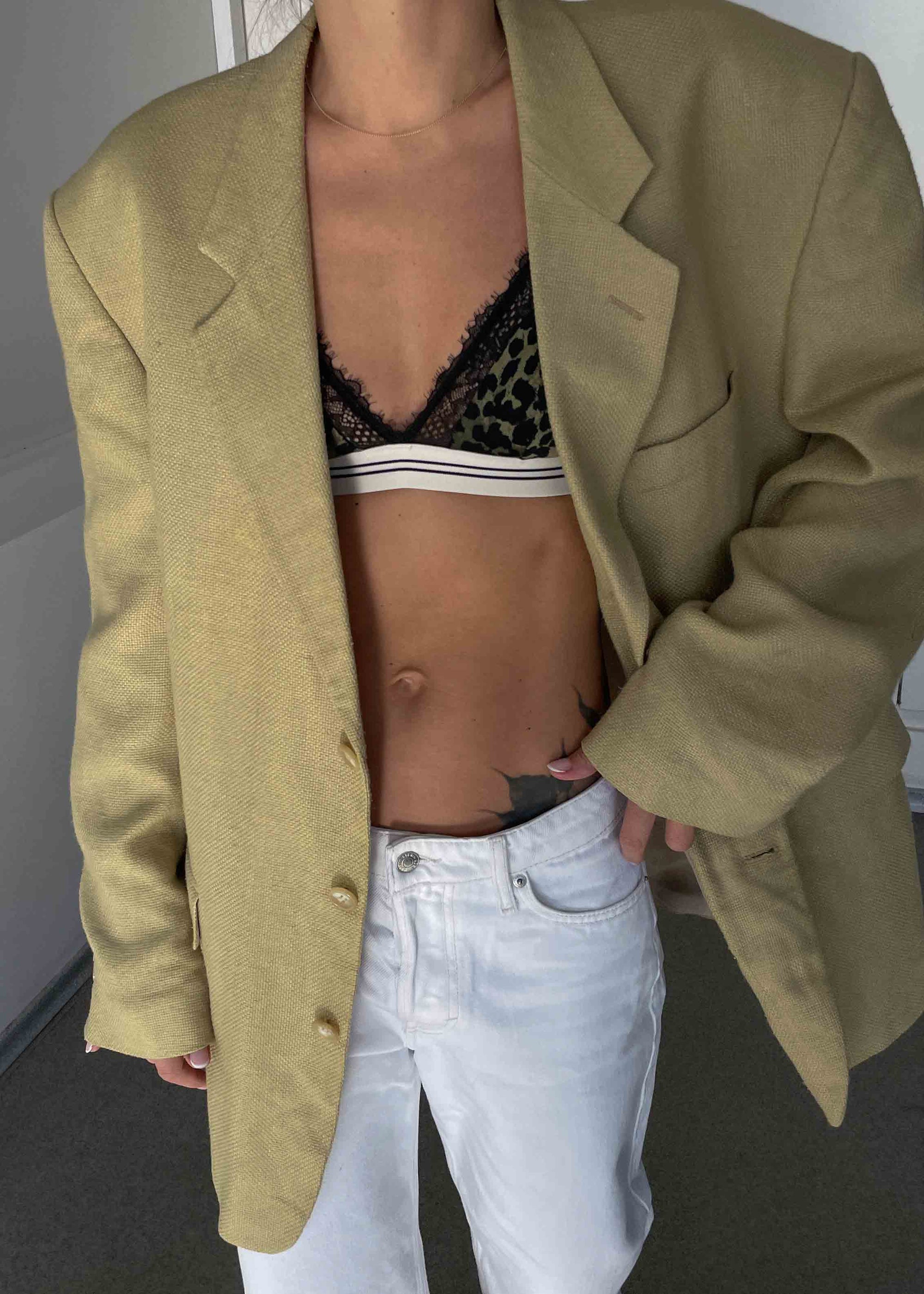 Vintage Yellow Oversized Linen Blazer