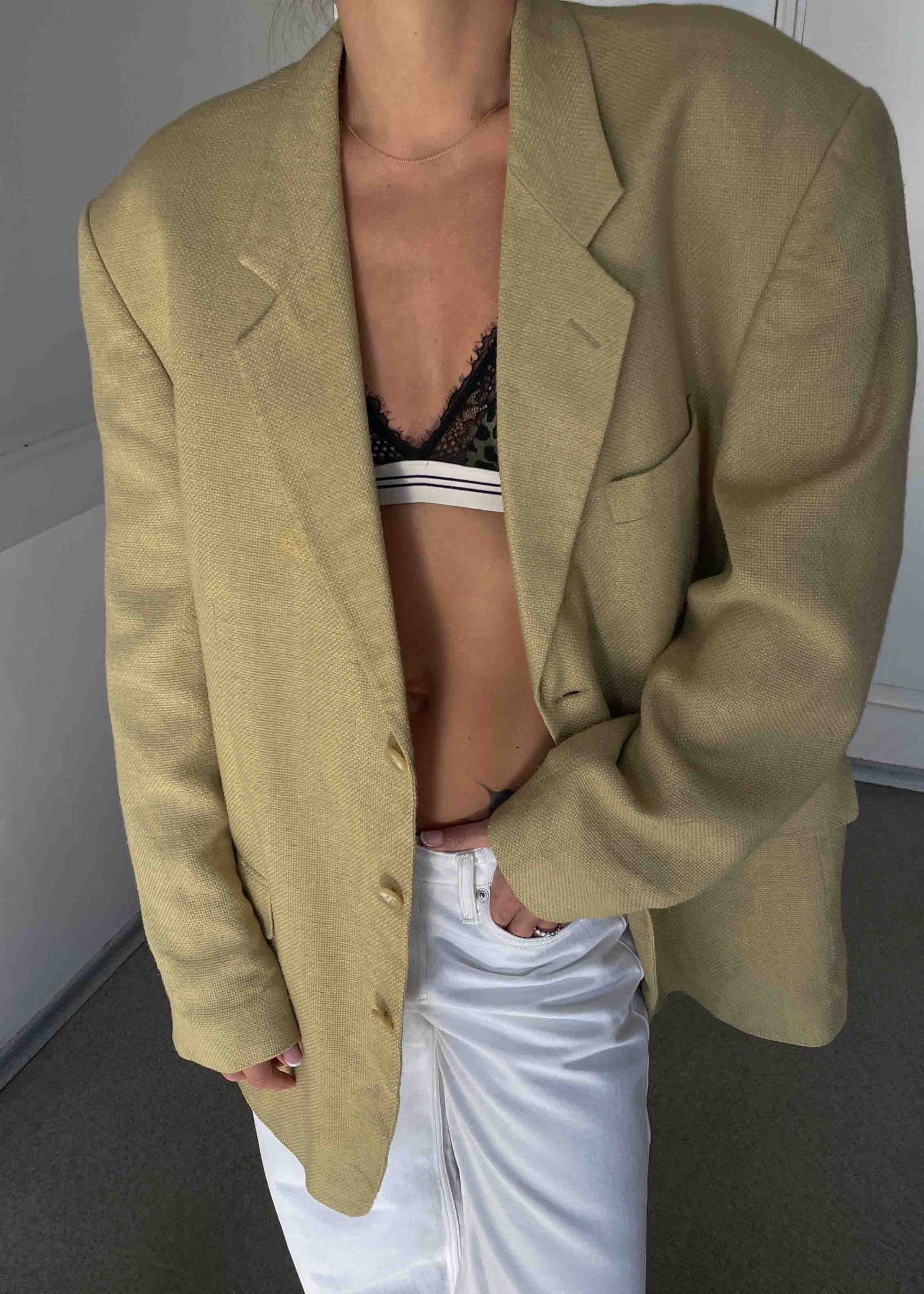 Vintage Yellow Oversized Linen Blazer