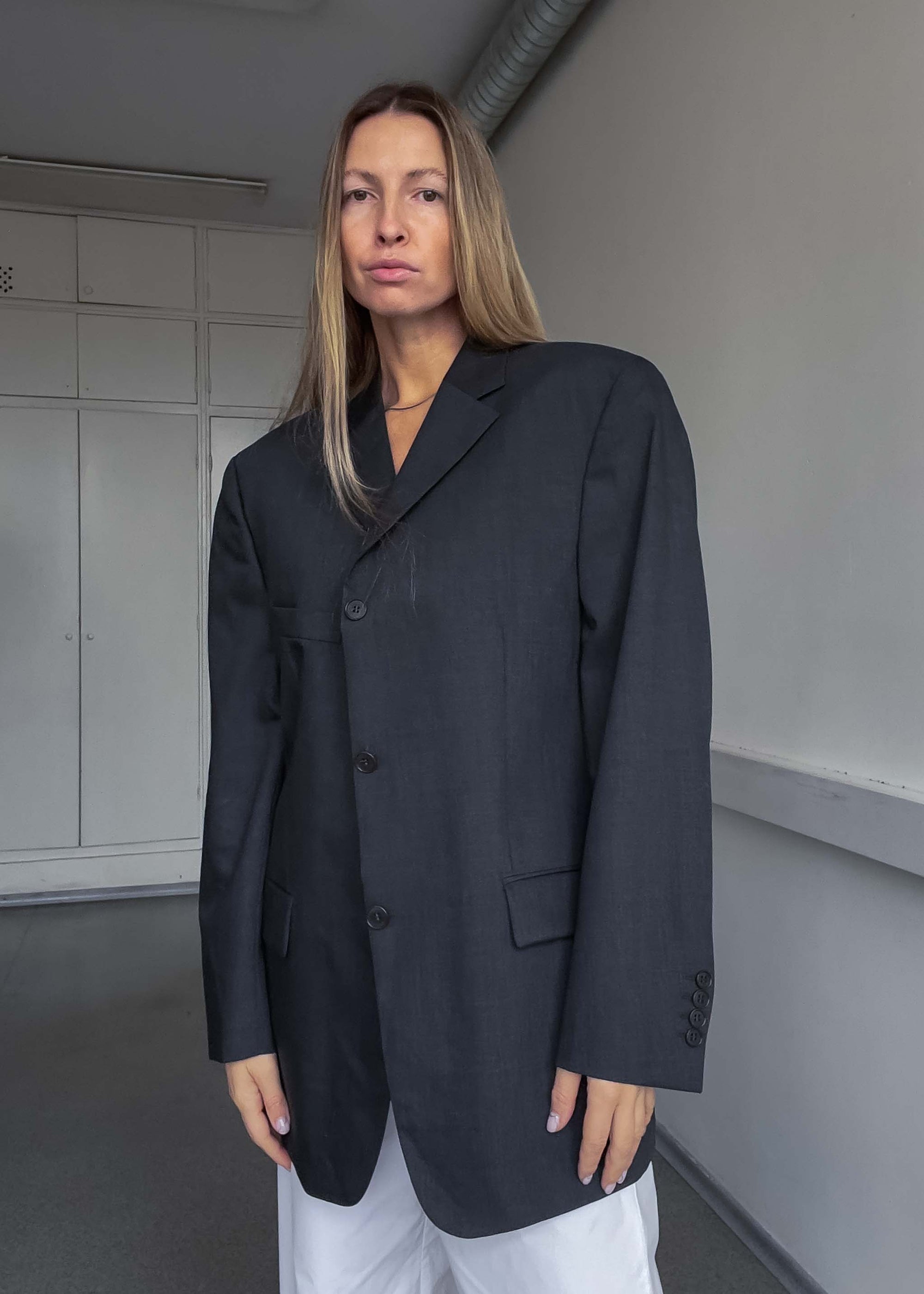 Vintage Grey Oversized 100% Wool Blazer