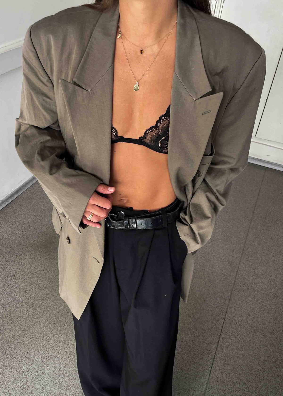 Vintage Khaki Green Oversized Double Breasted Blazer