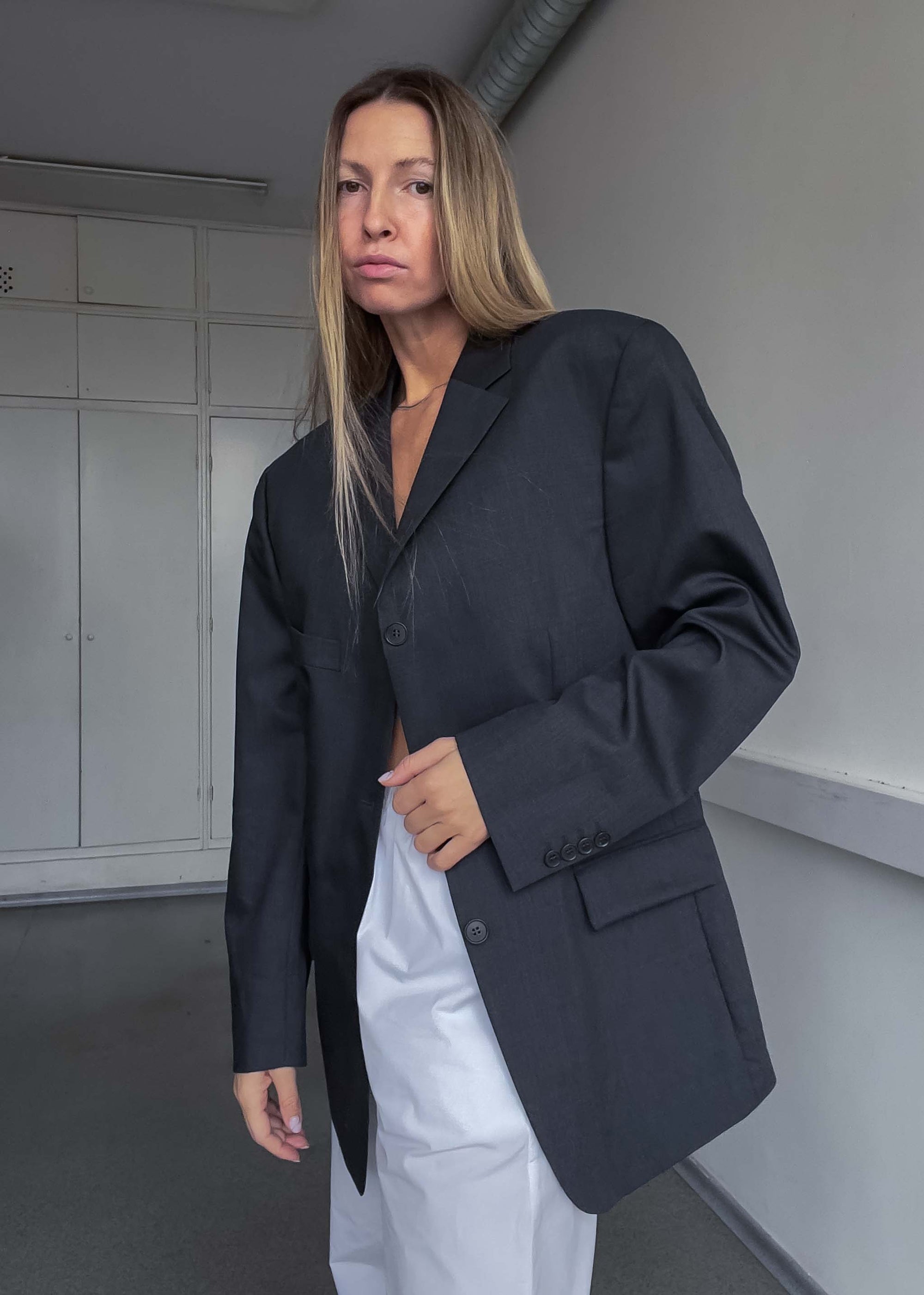 Vintage Grey Oversized 100% Wool Blazer