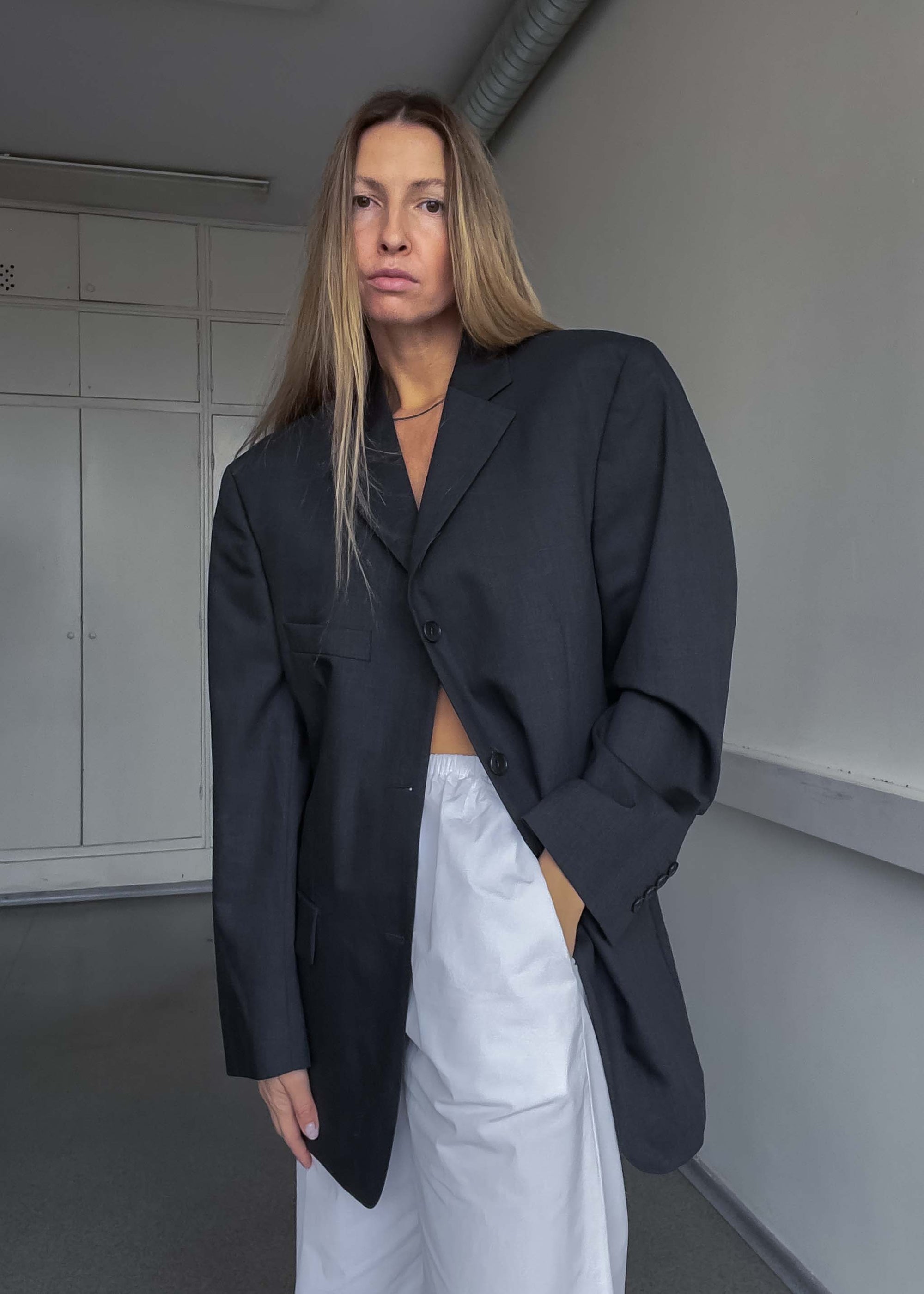 Vintage Grey Oversized 100% Wool Blazer