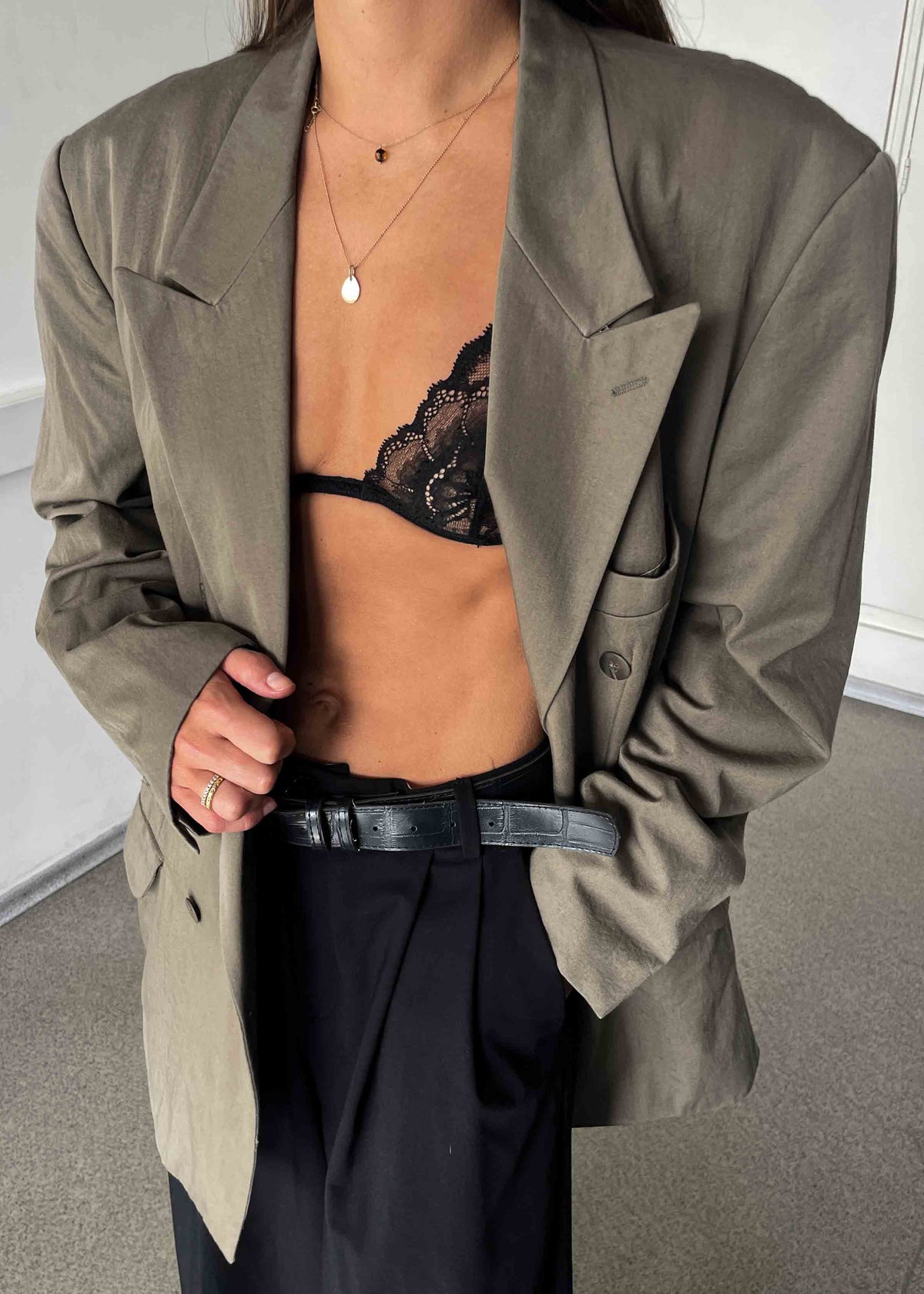 Vintage Khaki Green Oversized Double Breasted Blazer